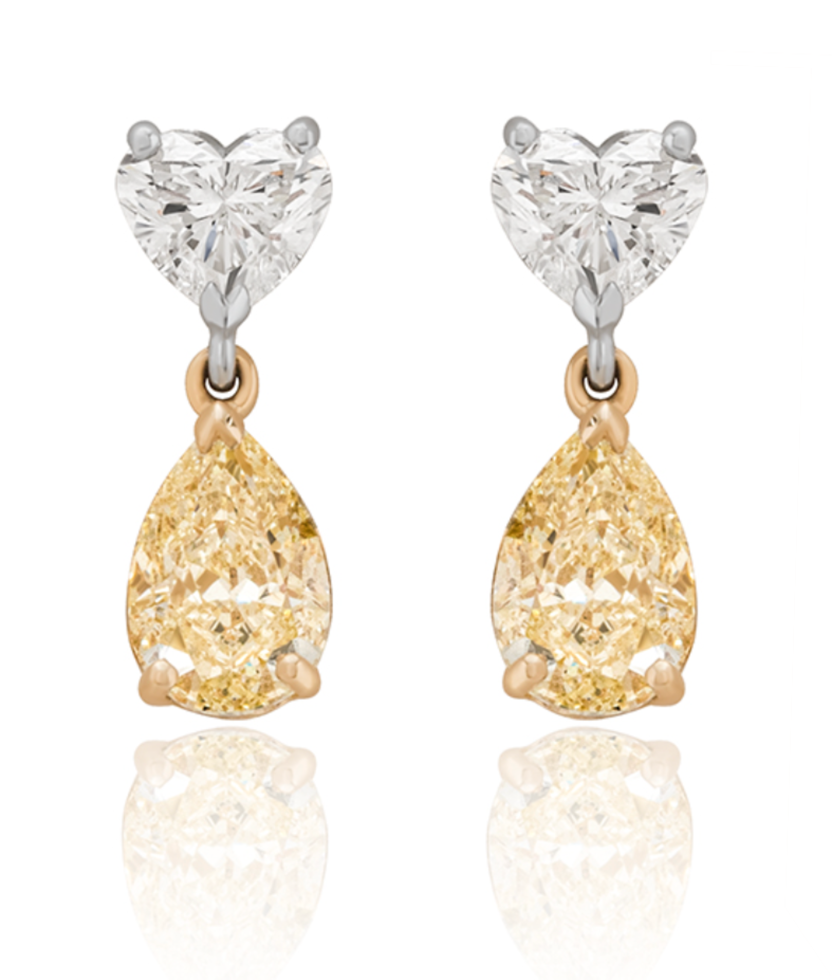 315ct Fancy Yellow  Bright White Diamond Heart  Pear Drop Earrings