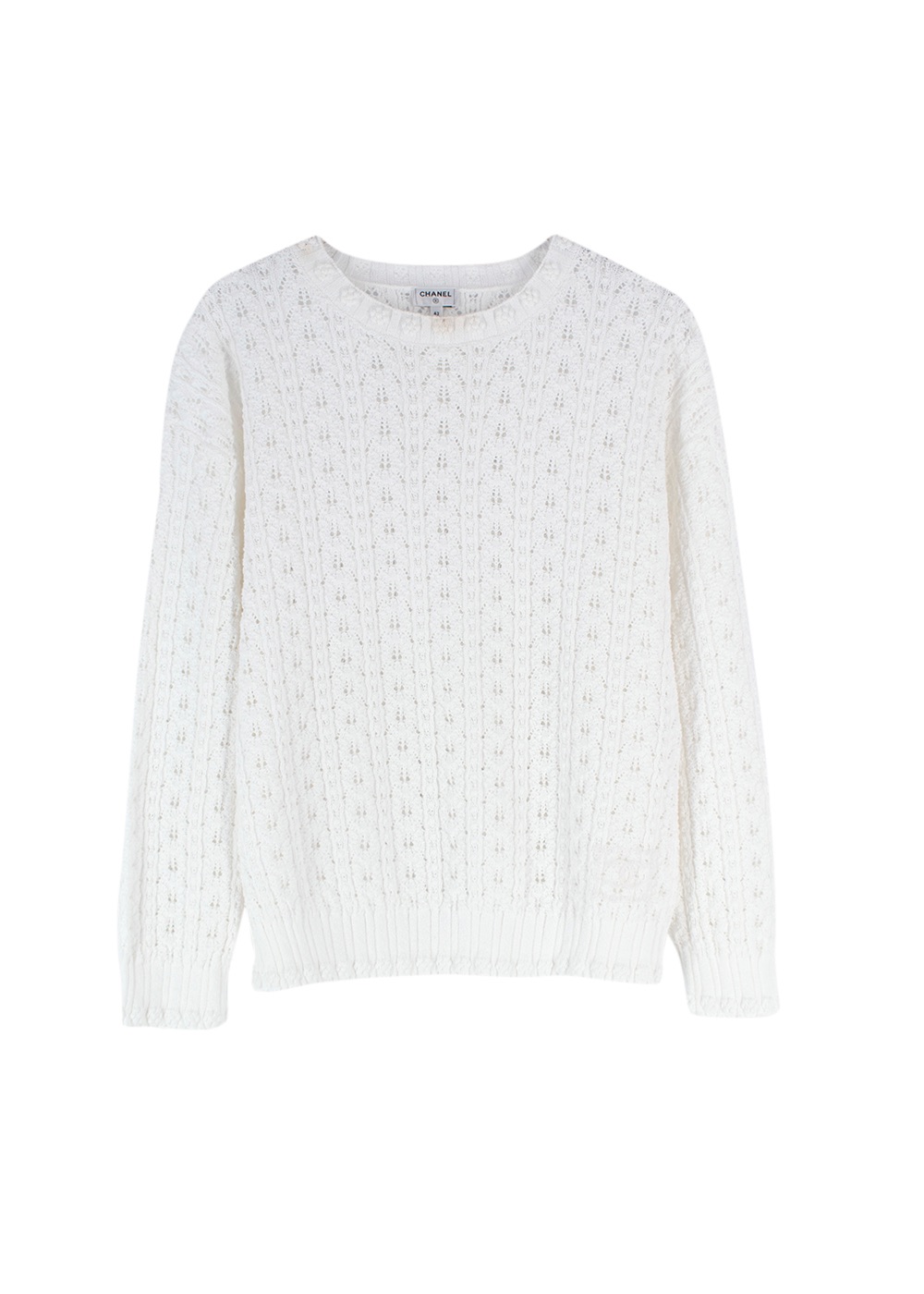 Chanel White Pointelle Chunky Knit Jumper Size S cotton/polyamide