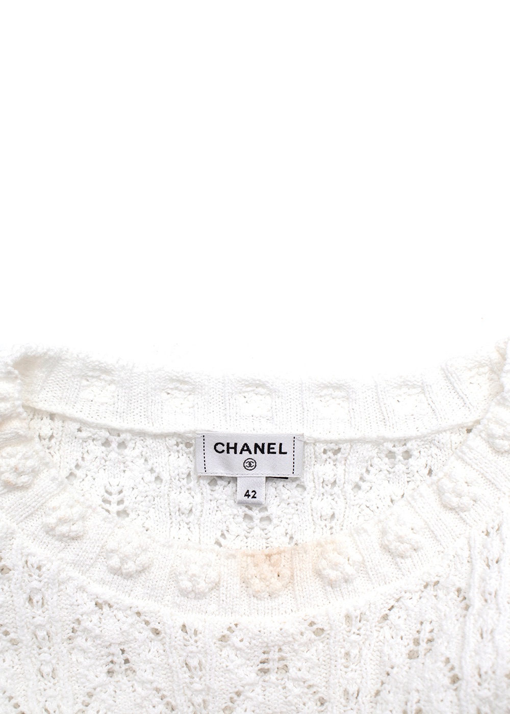 Chanel White Pointelle Chunky Knit Jumper Size S cotton/polyamide