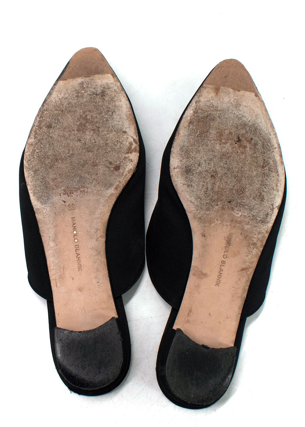 Preowned Manolo Blahnik Black Pointed Flats Size 39 leather