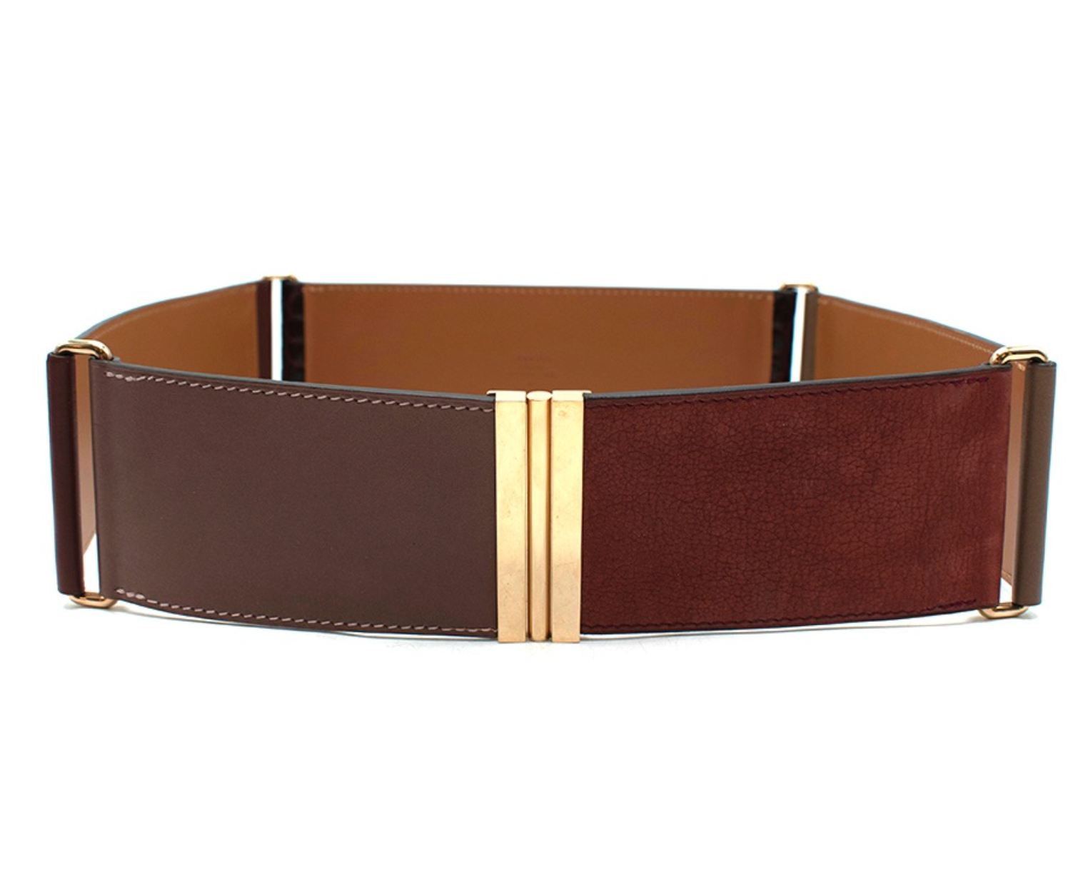 Hermes Brown Tonal Porosus Crocodile  Leather Rare Panelled Belt - Size 80 Burgundy/Tan Grey