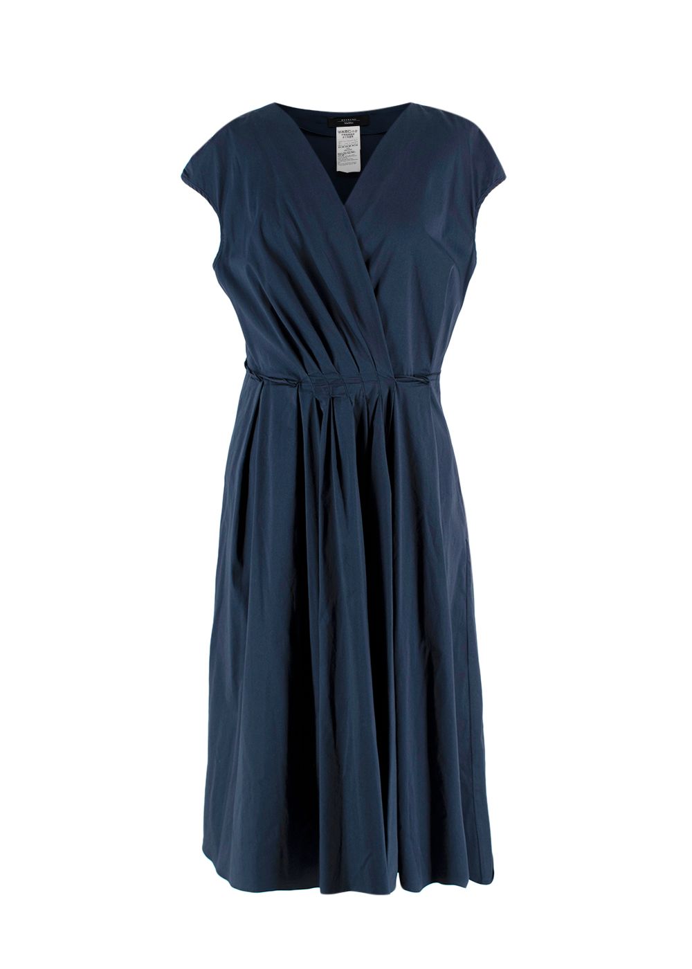 MaxMara Weekend Navy Pleated Midi Dress Size XL cotton/linen/flax