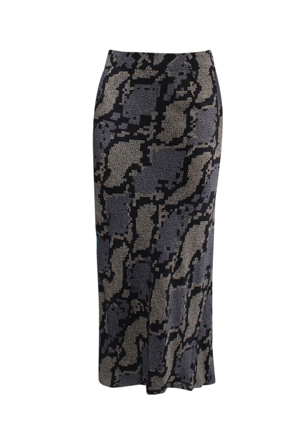 Raey Godet Geo Snake Printed Silk Midi Skirt Size XS Black and Grey