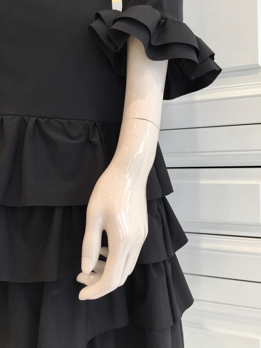 Bespoke French Couture Black Lycra Frill Dress Size M