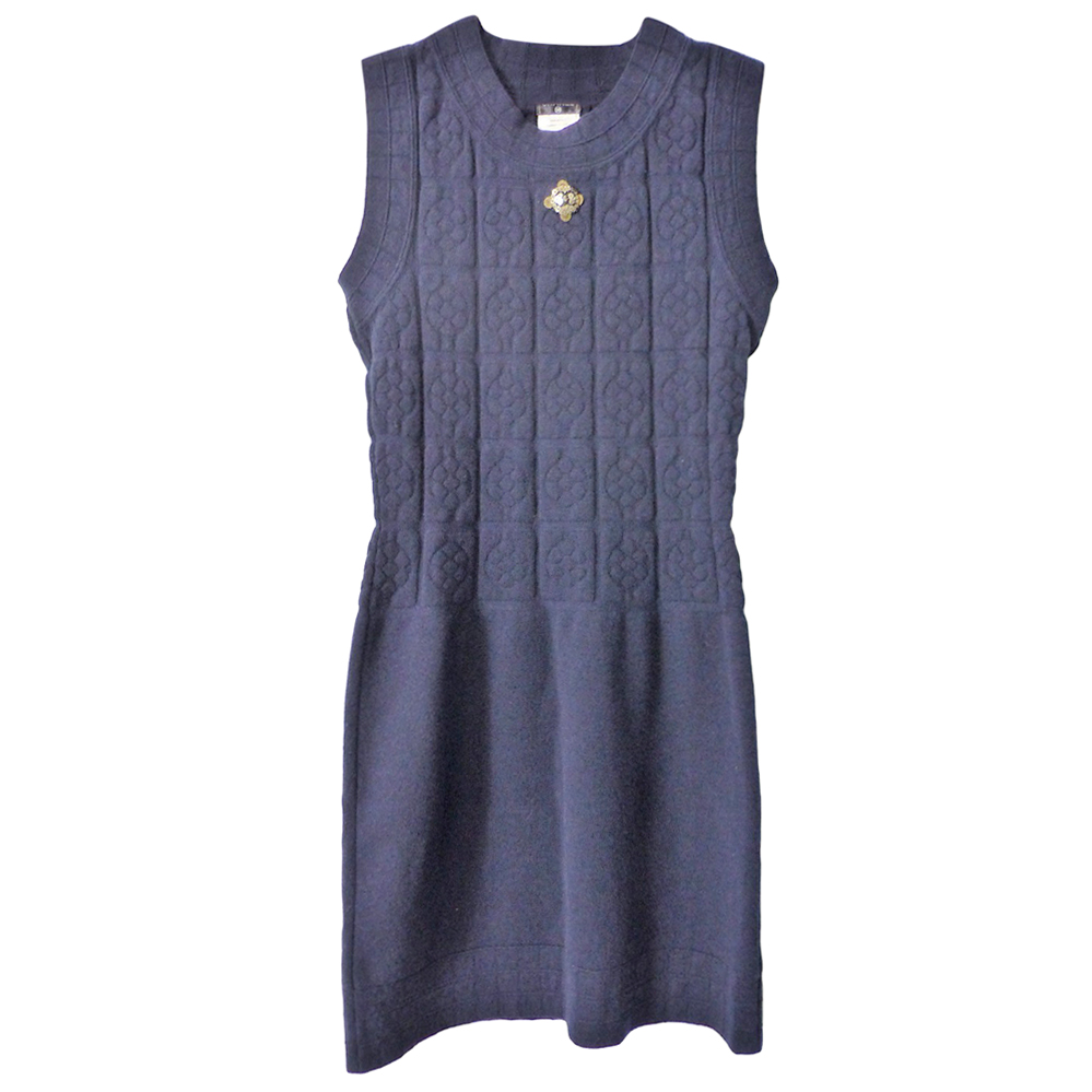 Preowned Chanel Paris Shanghai navy Camellia dress Size 36 Blue wool