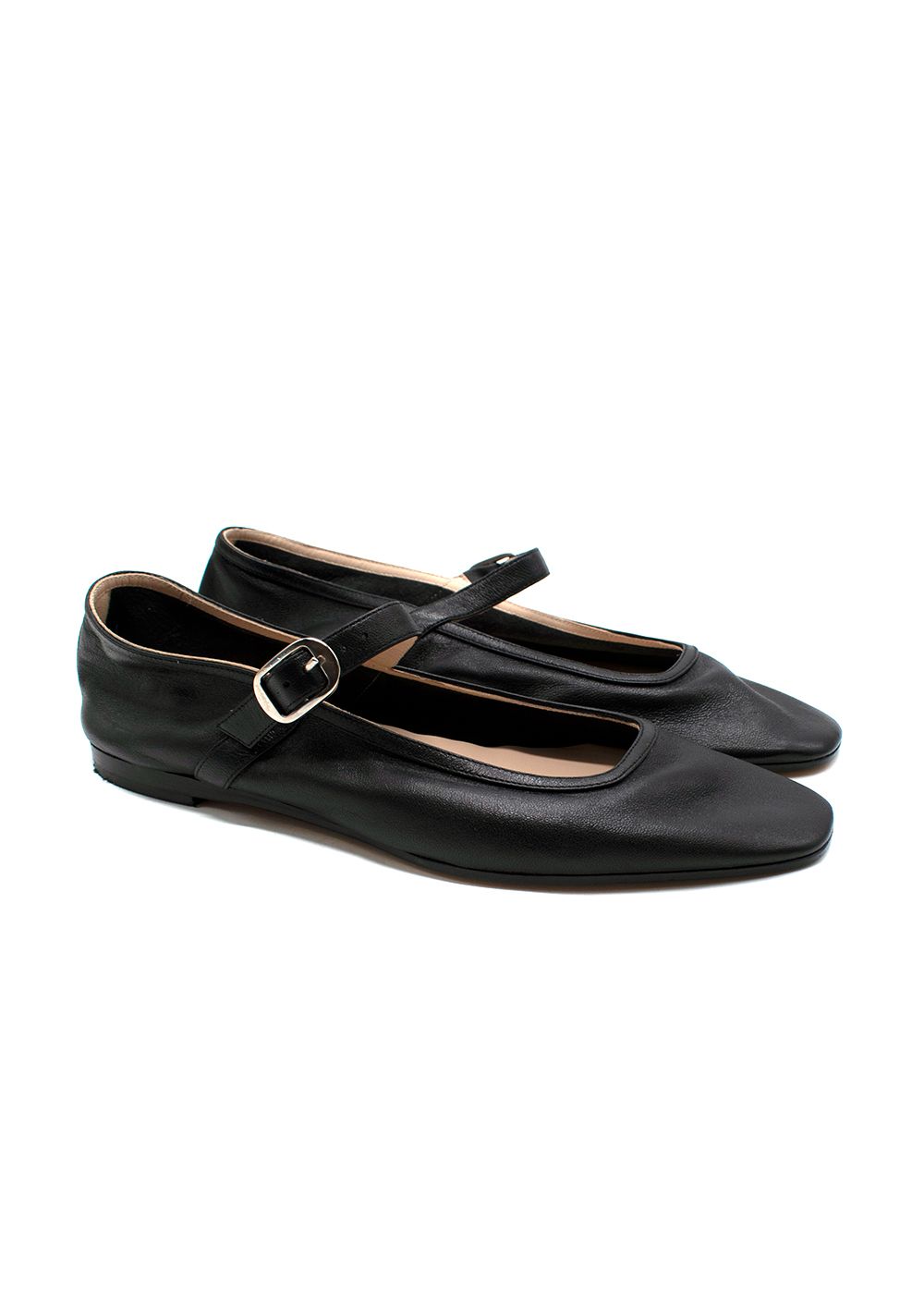 Le Monde Beryl Black Leather Mary Jane Ballet Flats Size 41