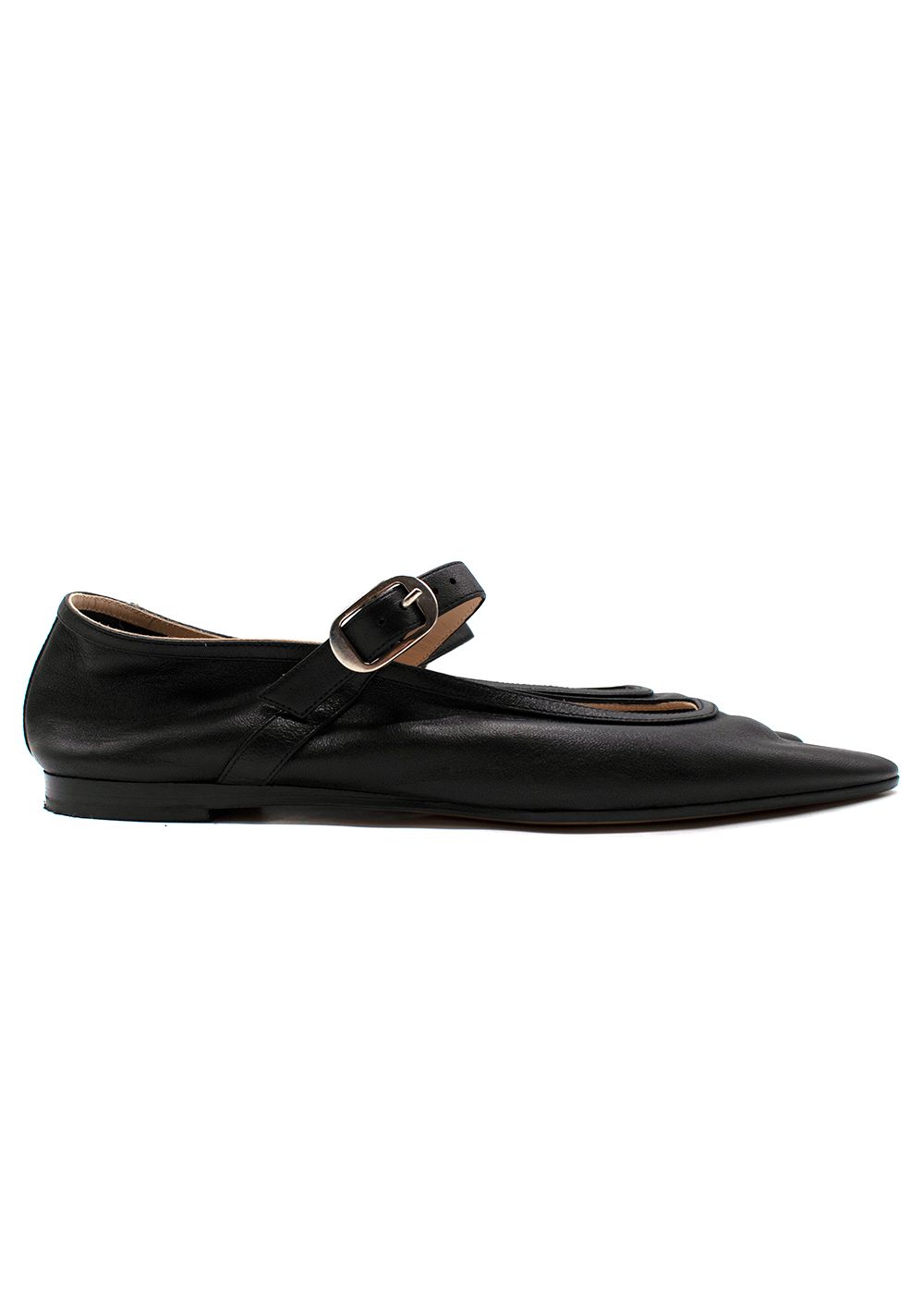 Le Monde Beryl Black Leather Mary Jane Ballet Flats Size 41