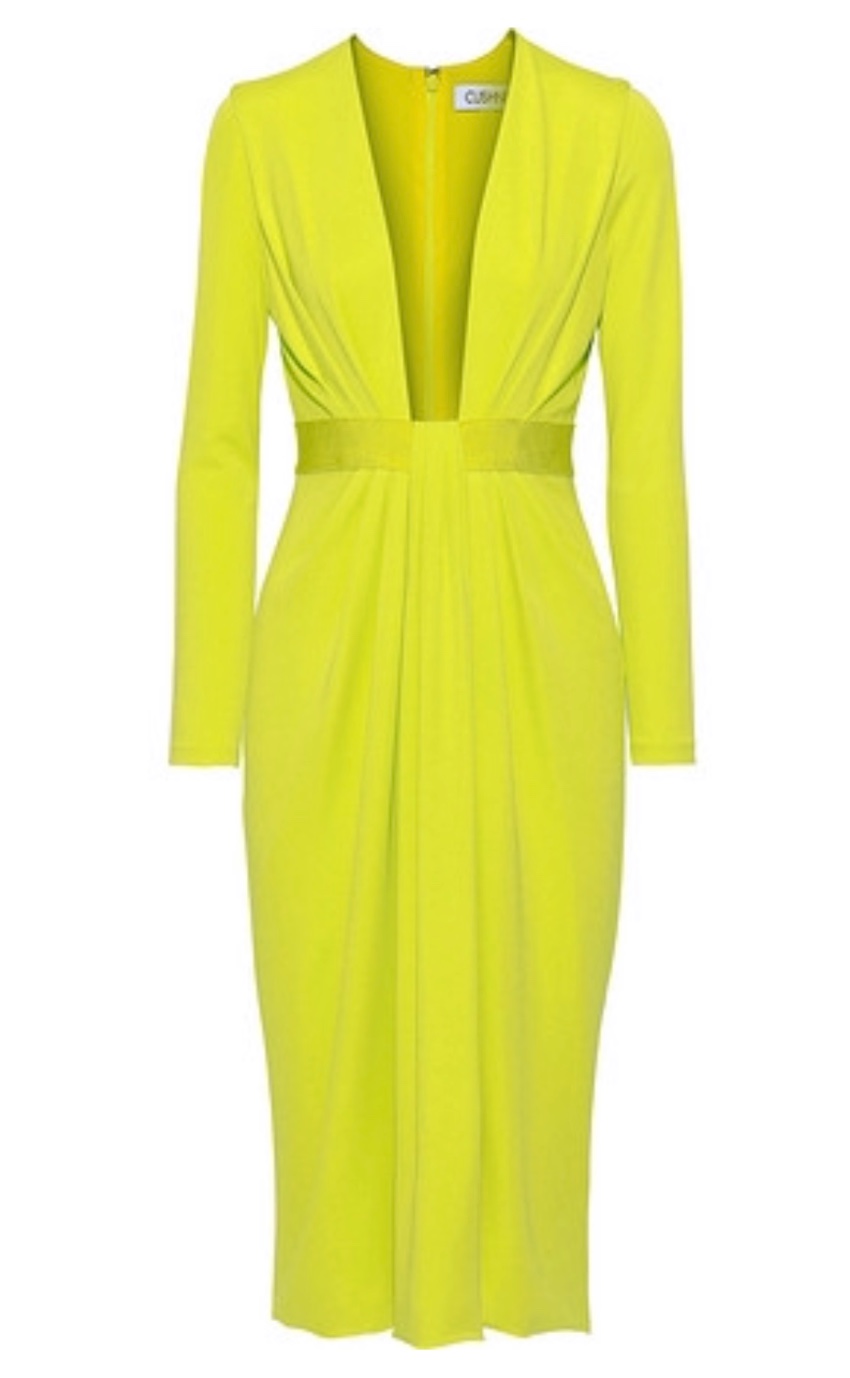 Preowned Cushnie Et Ochs Neon Deep V MIdi Dress Size M Yellow stretch jersey