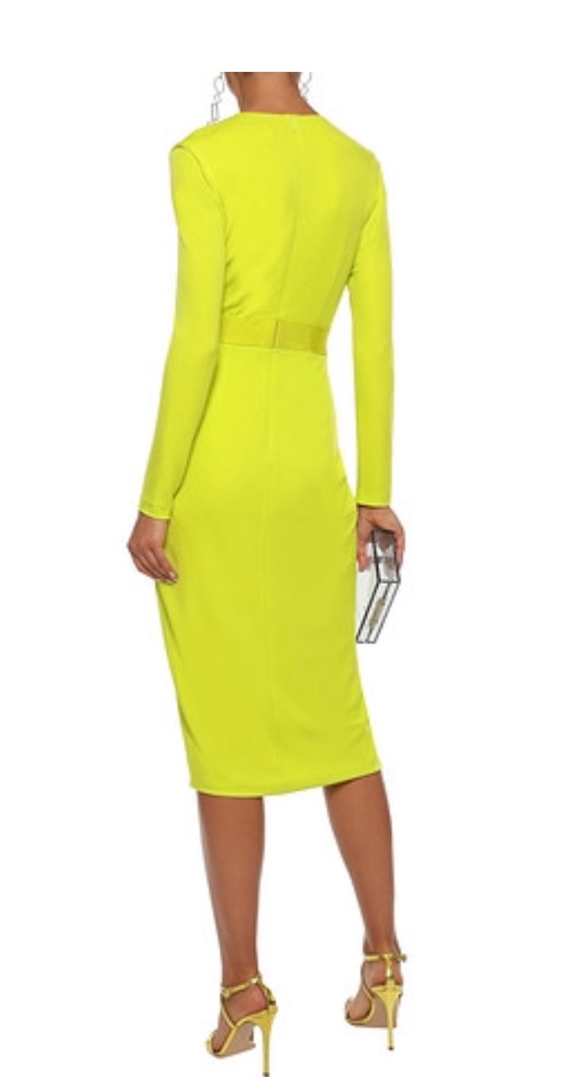 Preowned Cushnie Et Ochs Neon Deep V MIdi Dress Size M Yellow stretch jersey