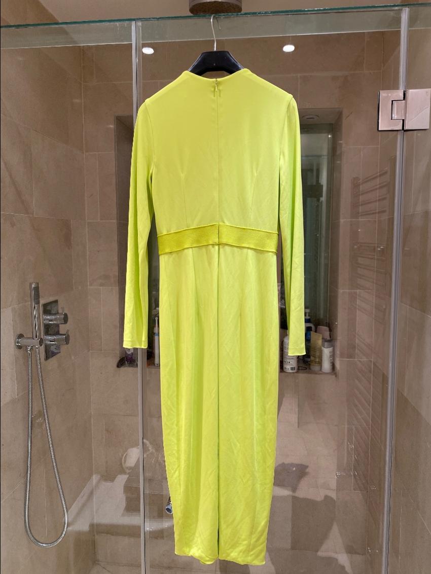 Preowned Cushnie Et Ochs Neon Deep V MIdi Dress Size M Yellow stretch jersey