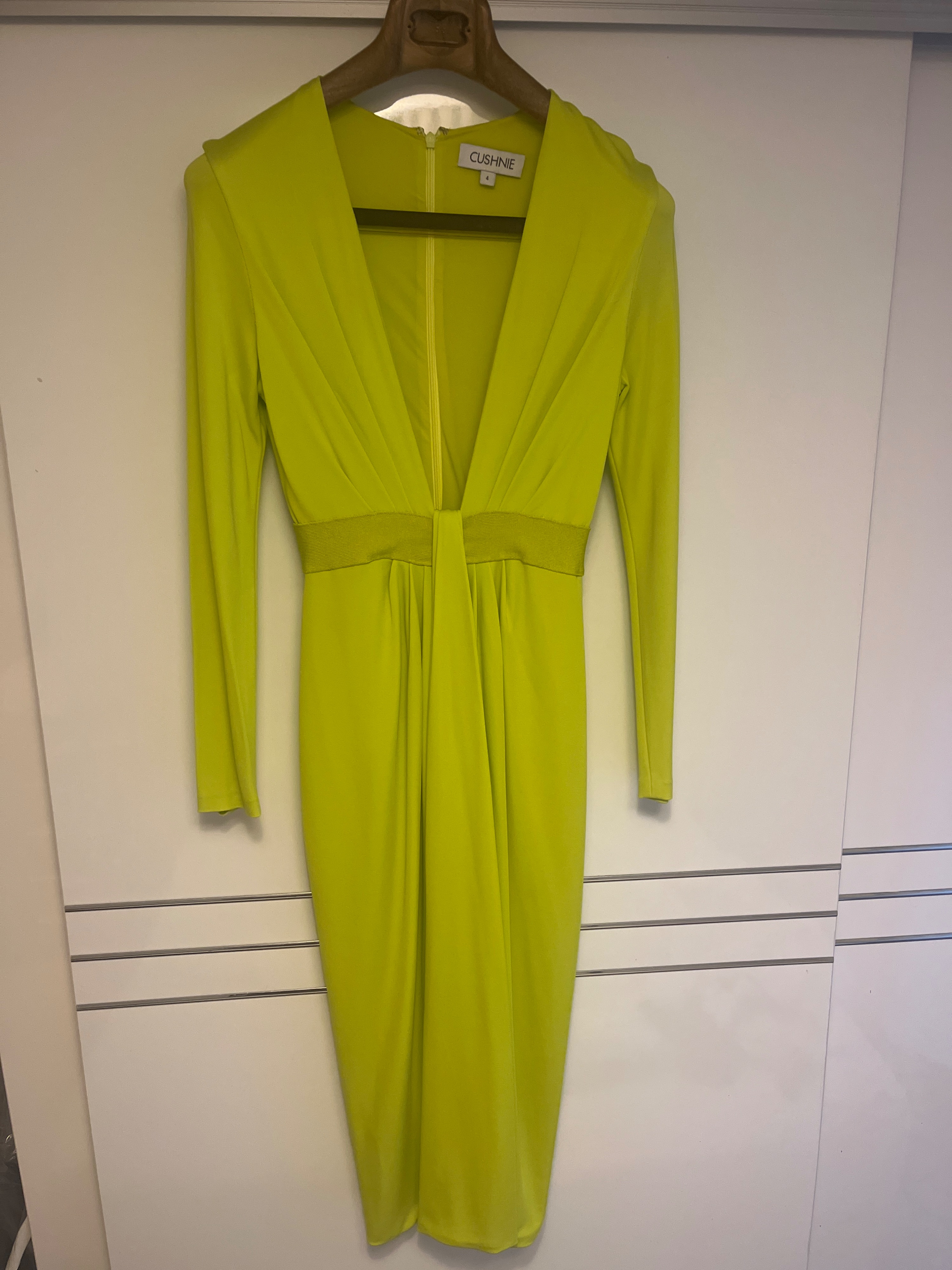 Preowned Cushnie Et Ochs Neon Deep V MIdi Dress Size M Yellow stretch jersey