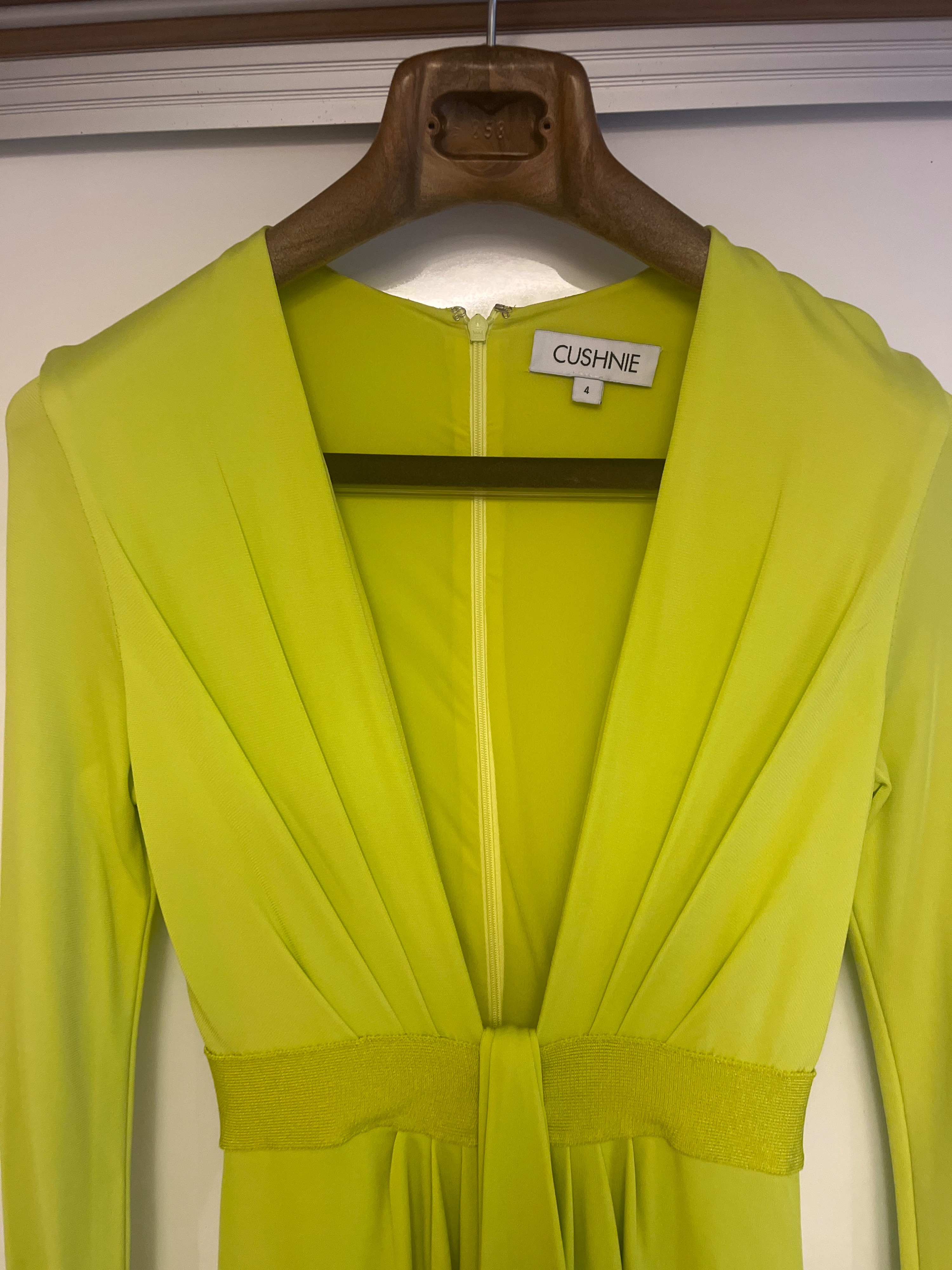 Preowned Cushnie Et Ochs Neon Deep V MIdi Dress Size M Yellow stretch jersey