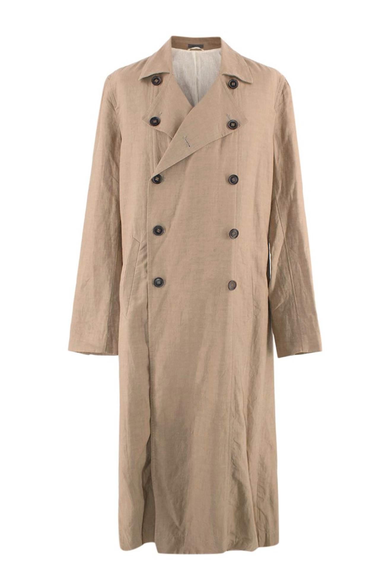 Men's John Varvatos Beige Linen Blend Double Breasted Trench Coat Size M cotton