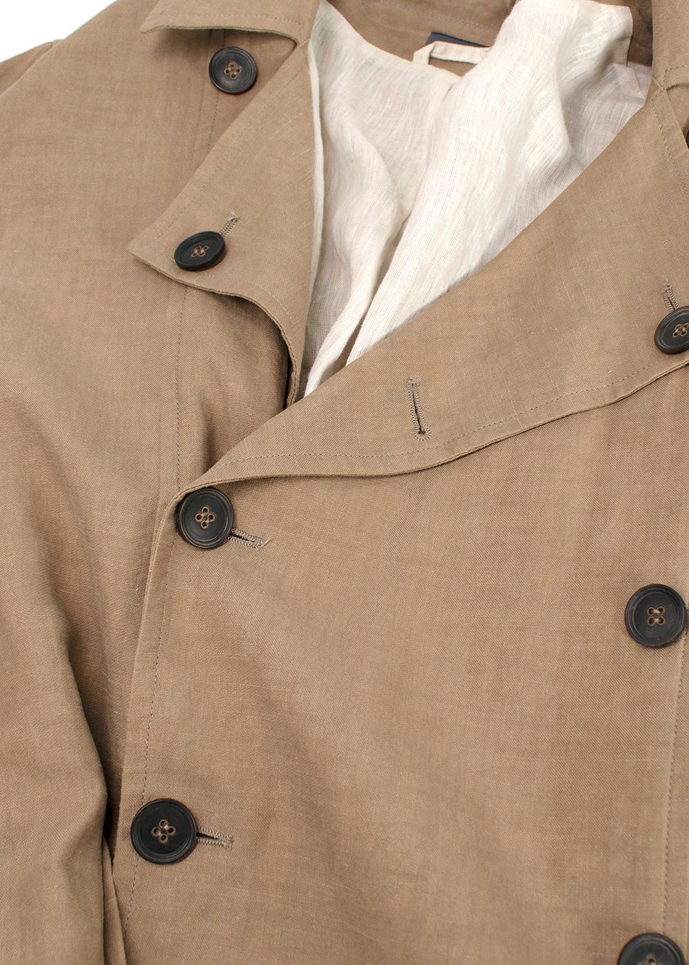 Men's John Varvatos Beige Linen Blend Double Breasted Trench Coat Size M cotton