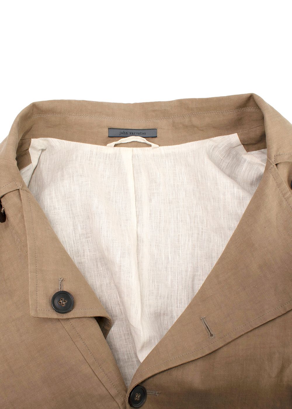 Men's John Varvatos Beige Linen Blend Double Breasted Trench Coat Size M cotton