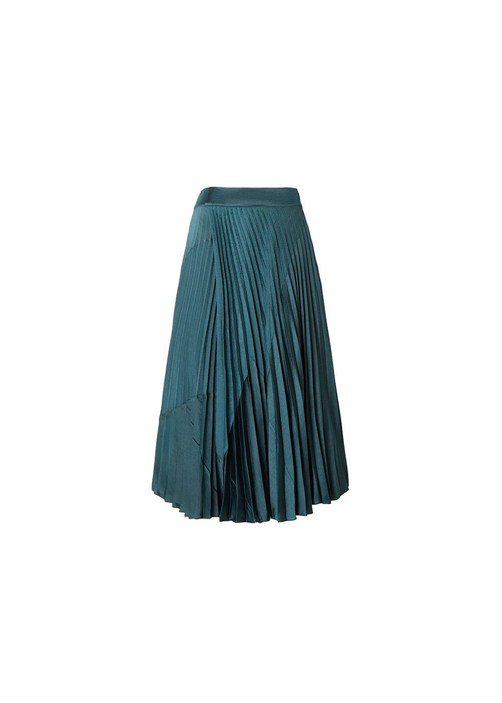 Preowned Vince Paneled Pleated Crepe And Crinkled-Satin Midi Skirt Size XS blue polyester