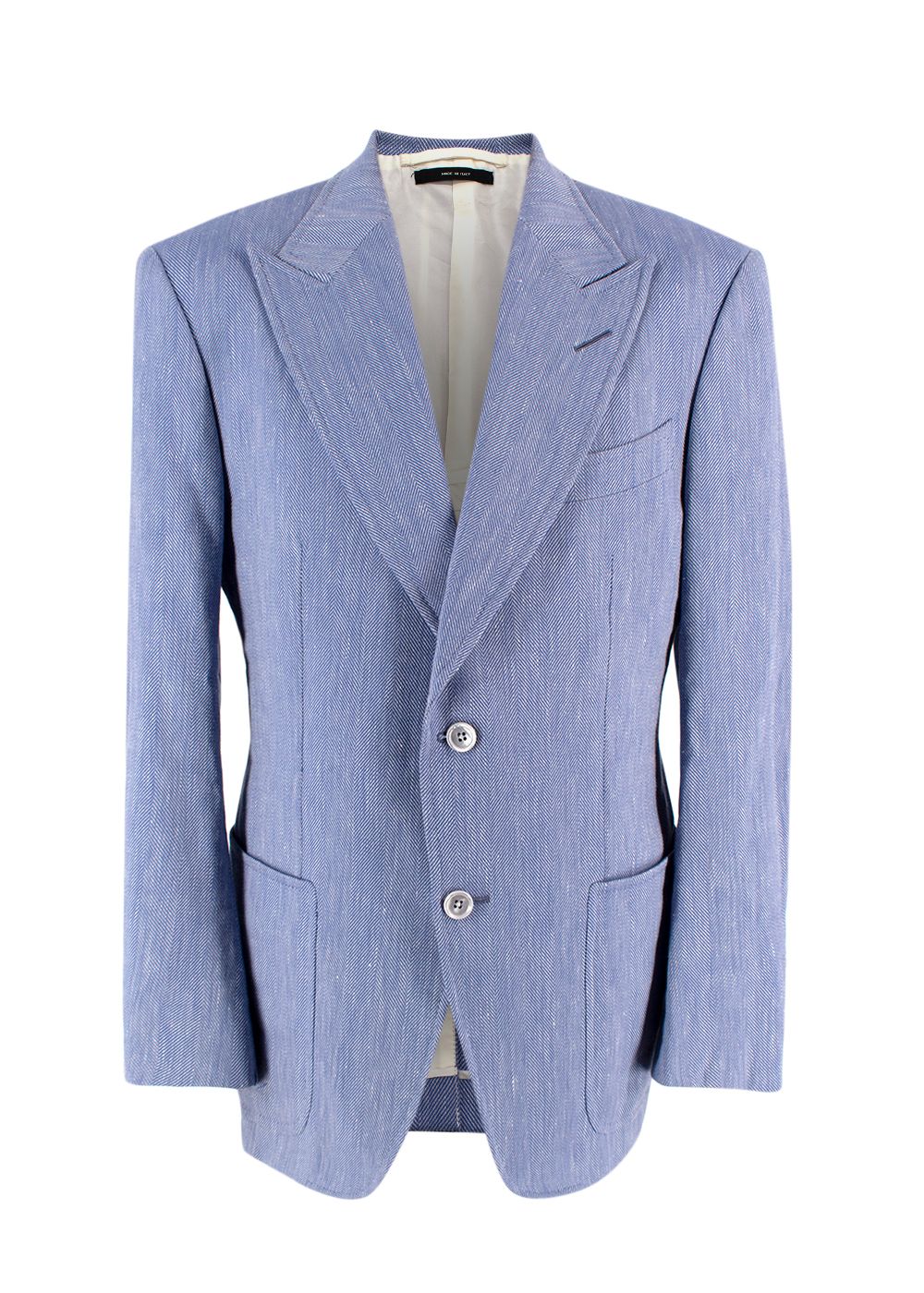 Men's Tom Ford Blue Tweed Wool/Linen Blend Blazer Size XL wool/linen/elastane