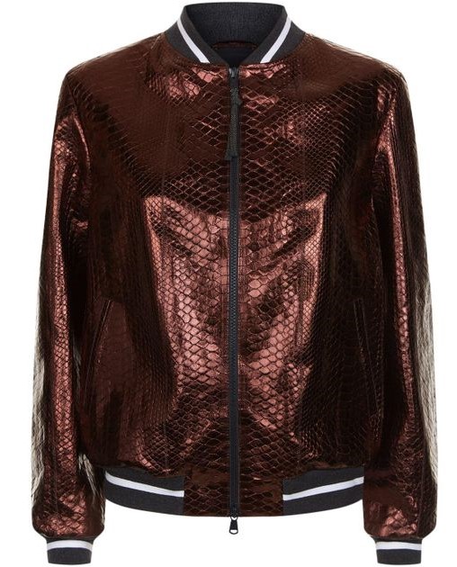 Brunello Cucinelli Metallic Python Bomber Jacket Pink