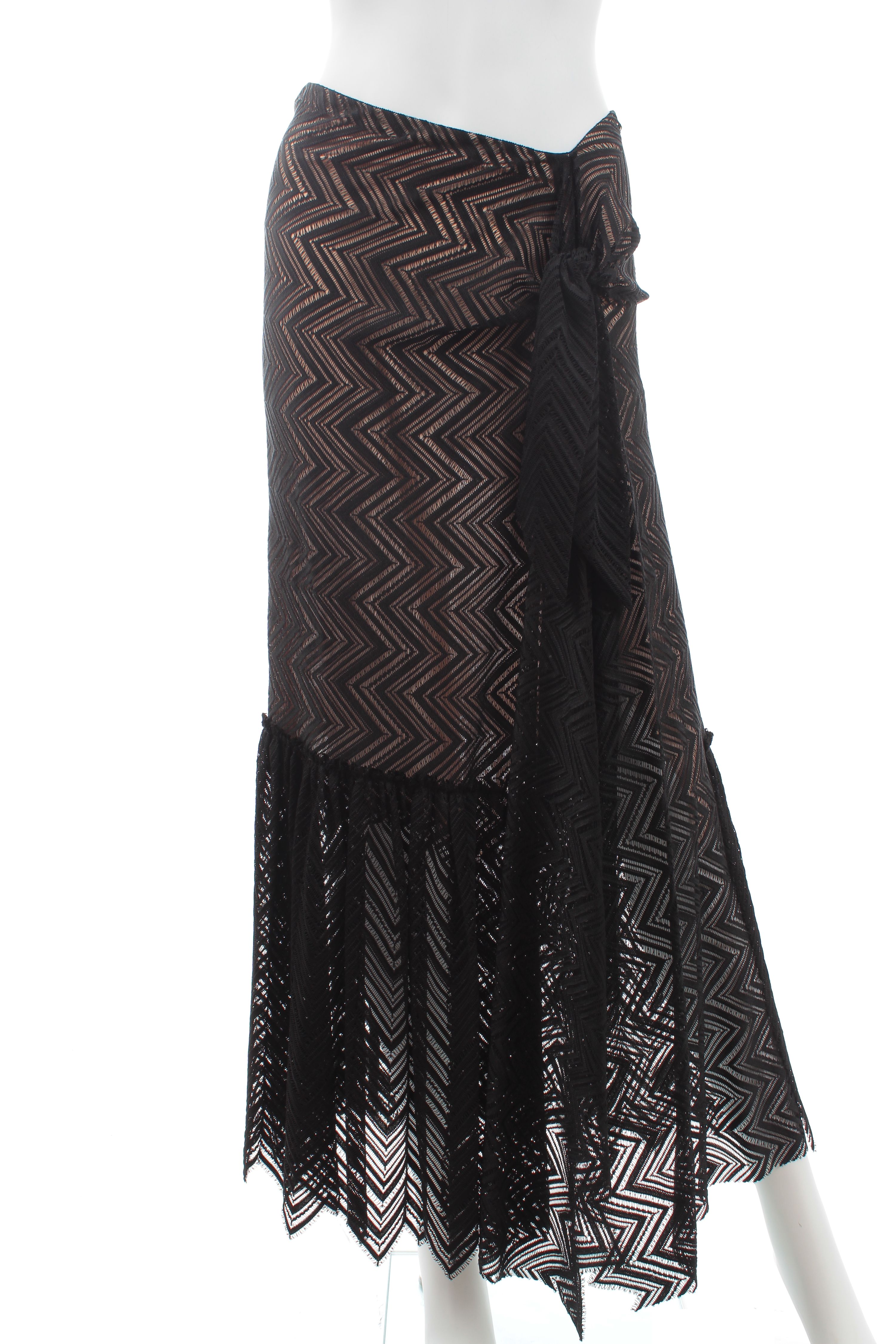 Roland Mouret Chevron Lace Asymmetric Midi Skirt Size M Black viscose