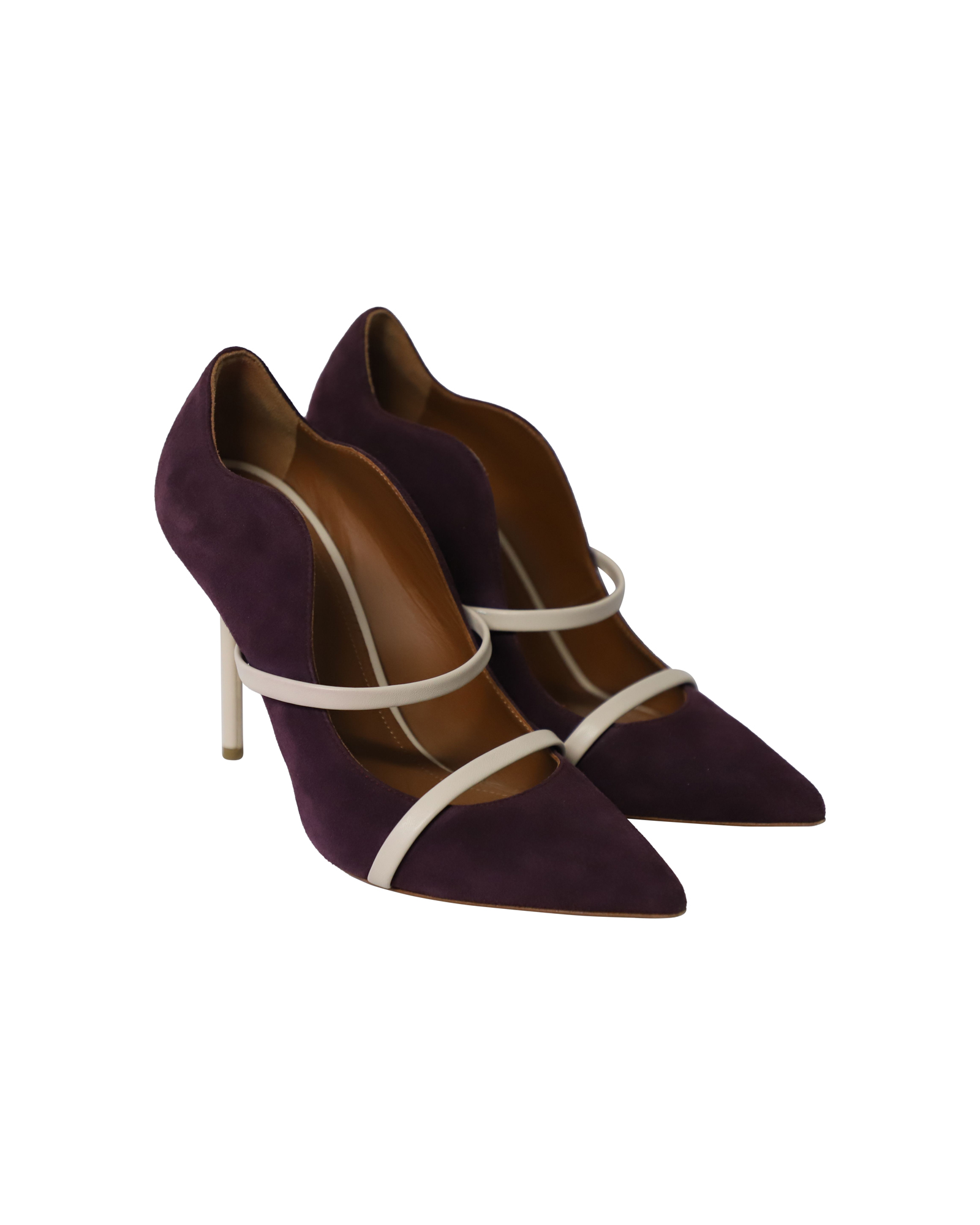 Preowned Malone Souliers Purple Suede Maureen Contrast Heeled Pumps Size 375