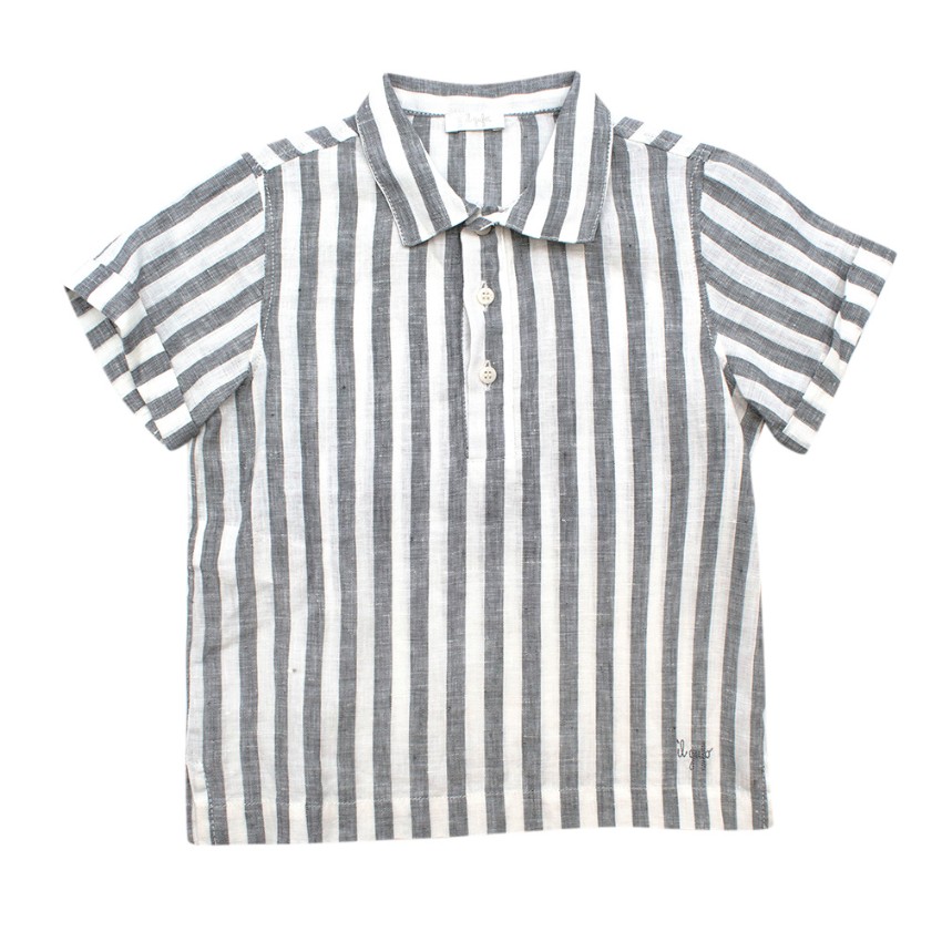 Il Gufo Grey Striped Linen Short Sleeved Shirt Size 12-18 Months