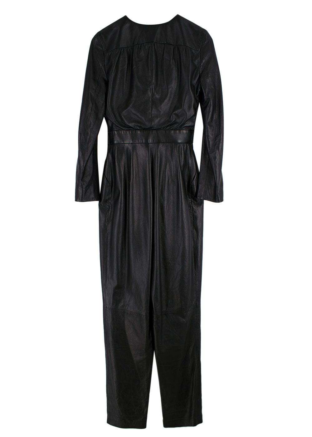 Jitrois Black Plunge Neckline Leather Jumpsuit Size S