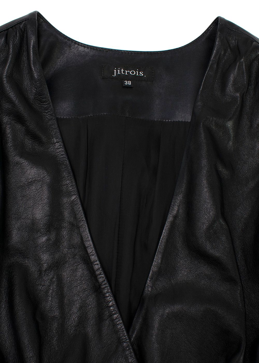 Jitrois Black Plunge Neckline Leather Jumpsuit Size S