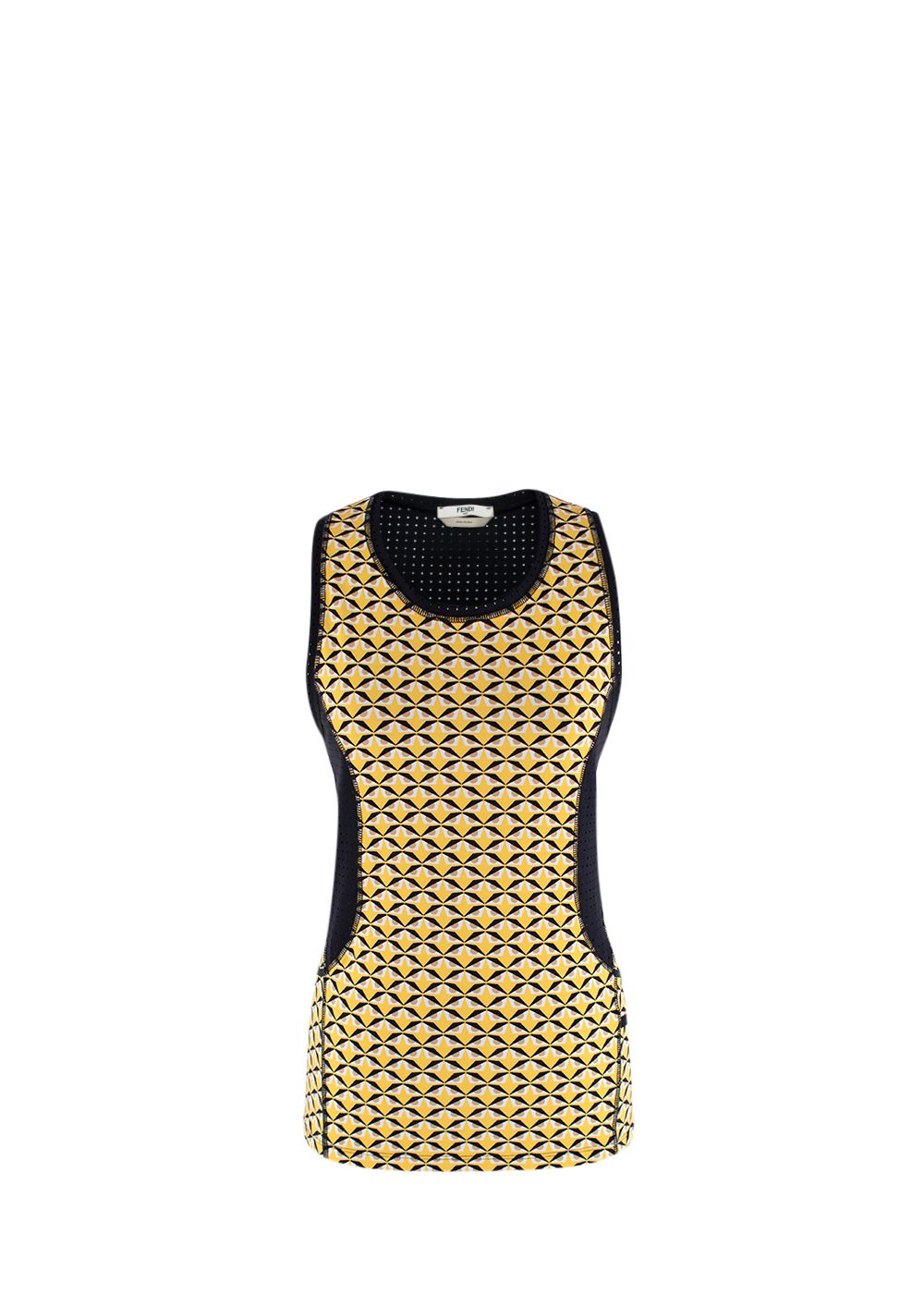 Preowned Fendi Black  Yellow Monster Print Mesh Racer-Back Vest Size M synthetic