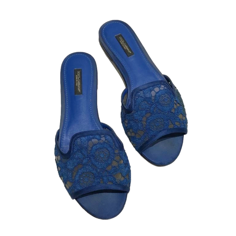 Preowned Dolce  Gabbana Blue Lace Slides Size 375 cloth