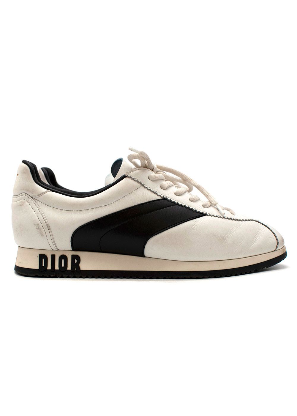 White  Black Leather Diorun Sneakers Size 39