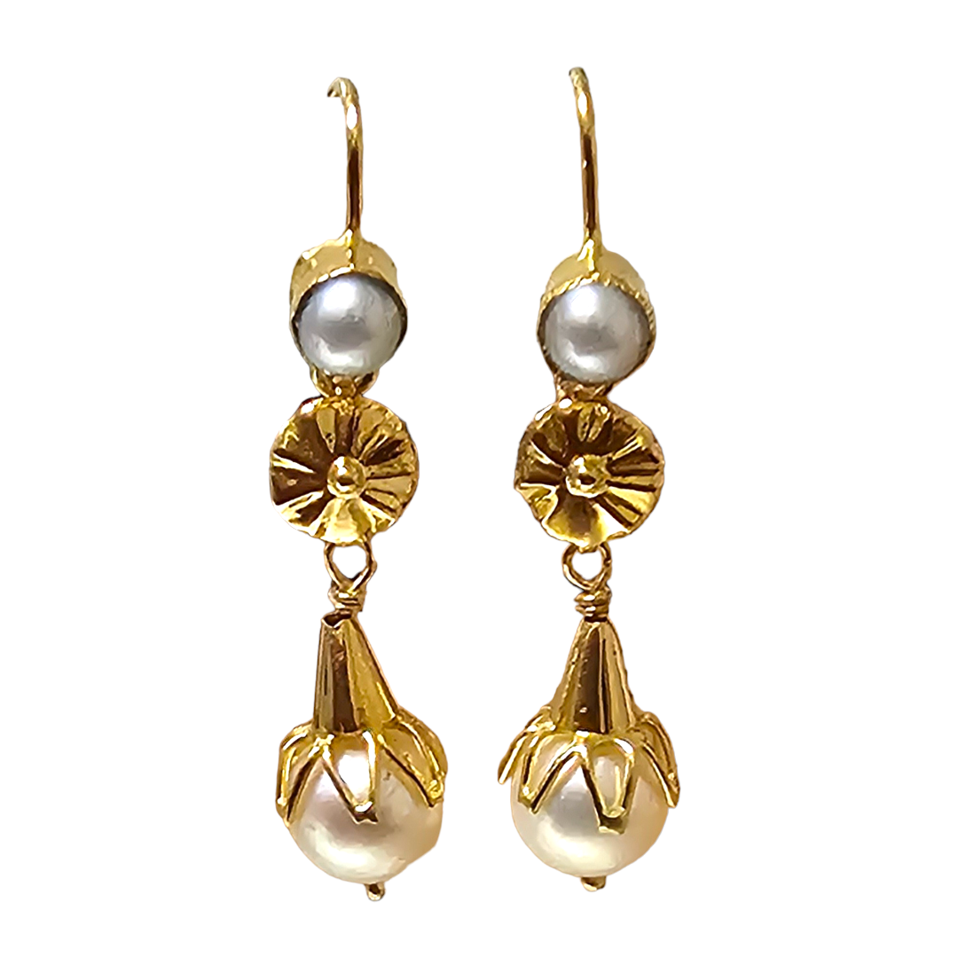 Preowned Bespoke Vintage Cultured Pearl Drop Earrings Gold ct gold