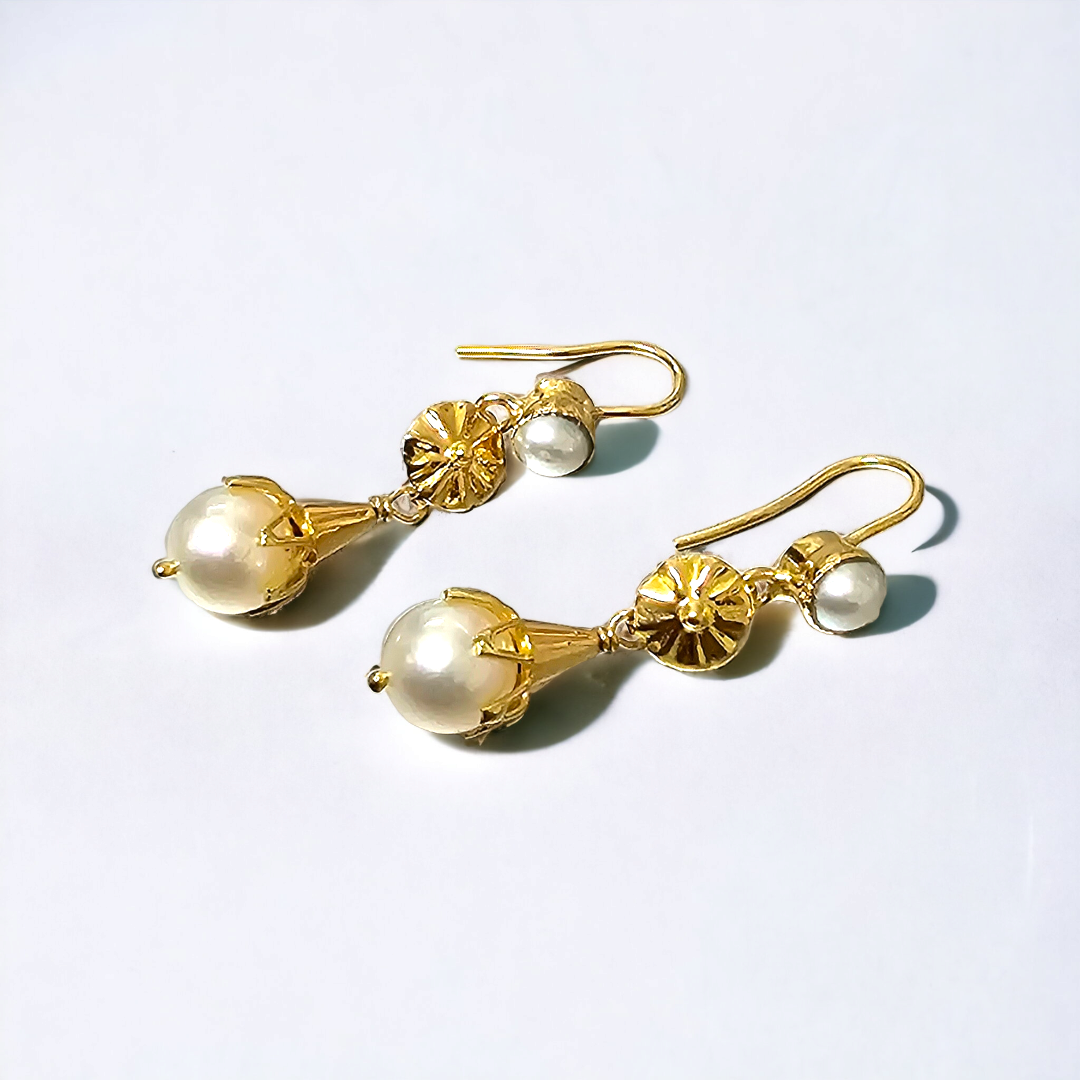 Preowned Bespoke Vintage Cultured Pearl Drop Earrings Gold ct gold