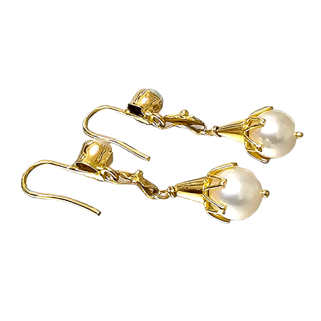 Preowned Bespoke Vintage Cultured Pearl Drop Earrings Gold ct gold