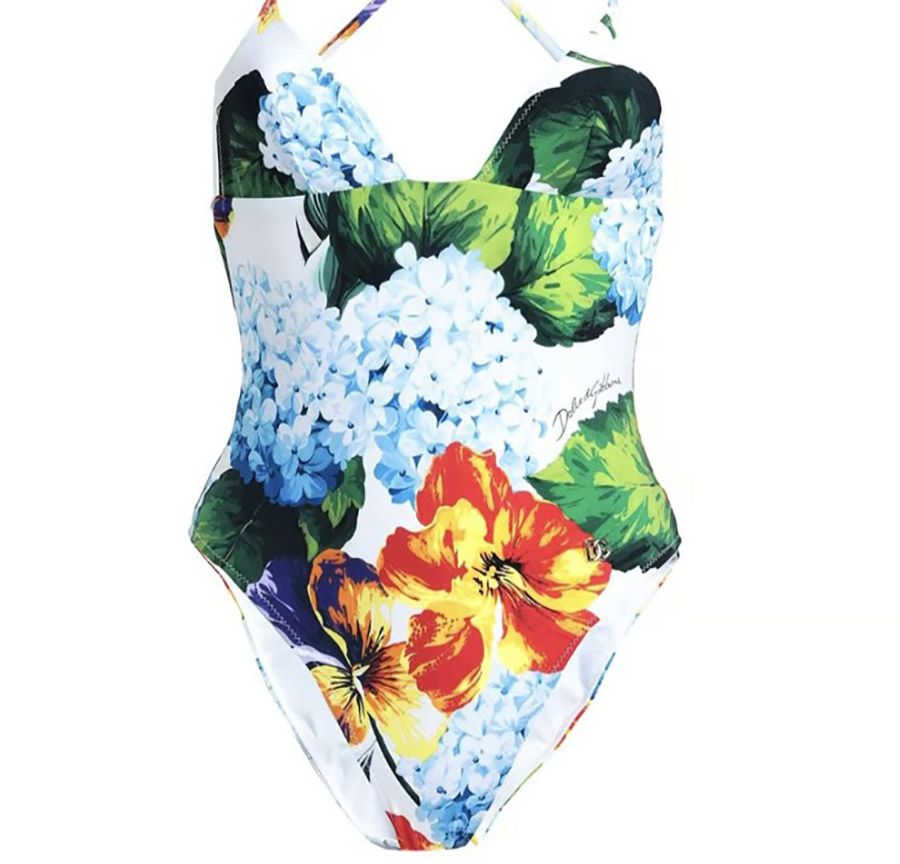 Dolce  Gabbana Blue Hydrangea Racerback Swimsuit Size S Multicolour polyamide/elasthan