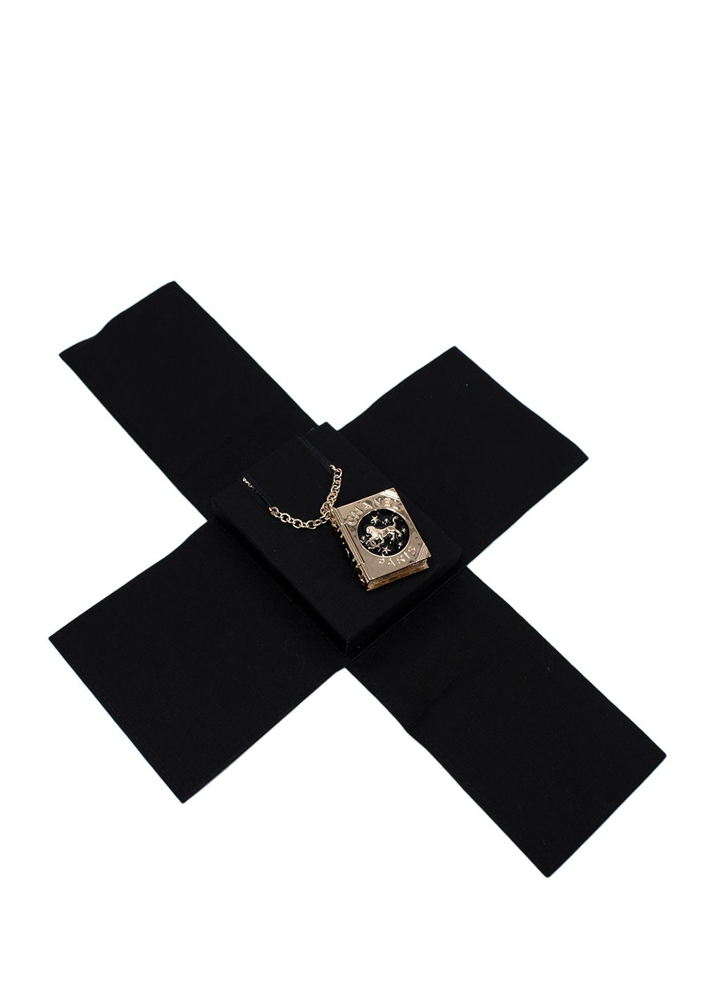 Chanel Enamel Book Locket Pendant Necklace Gold and black metal