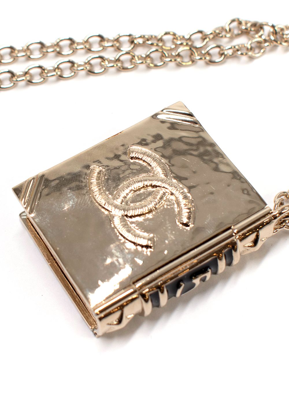 Chanel Enamel Book Locket Pendant Necklace Gold and black metal