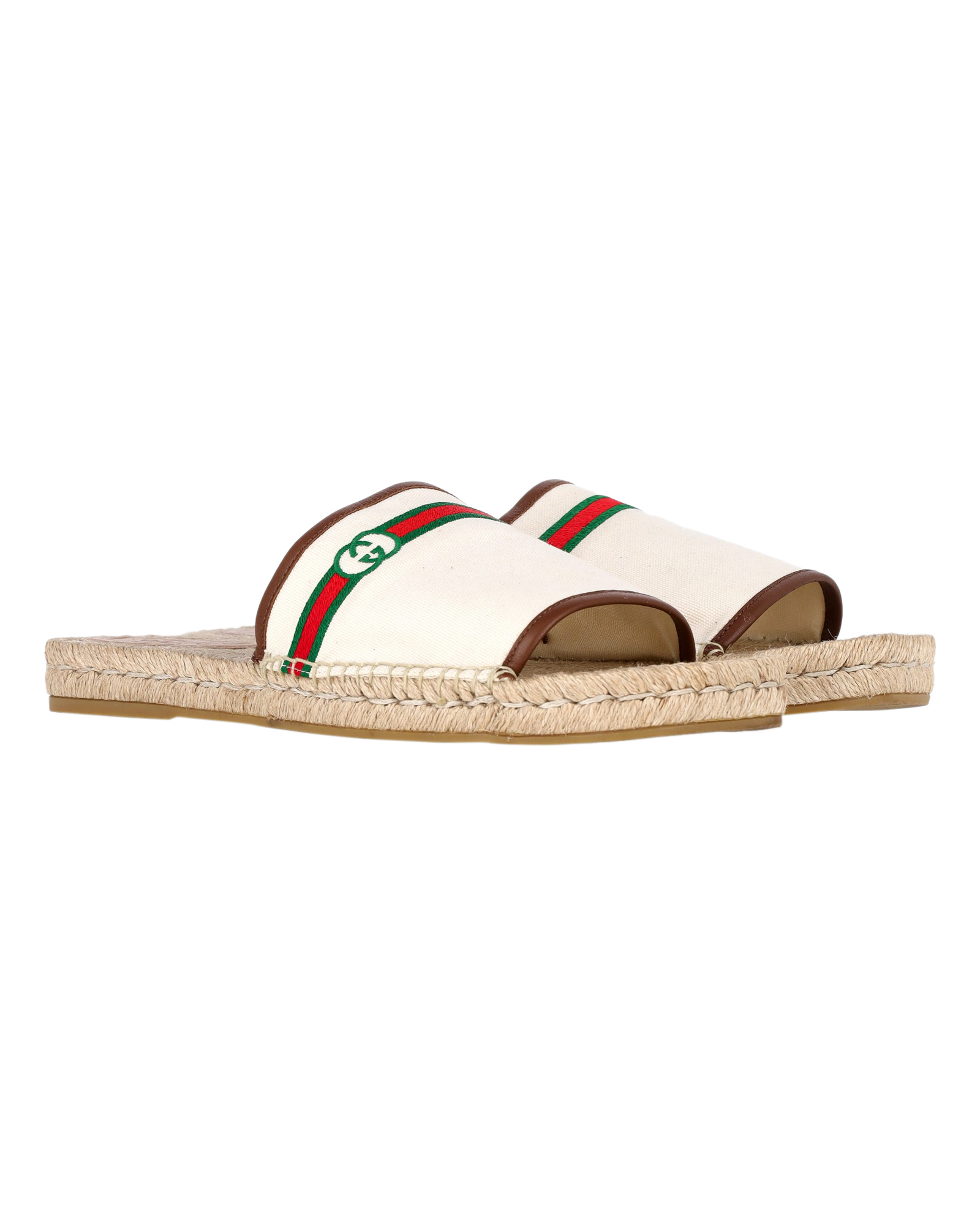 Gucci Cream Embroidered GG Espadrille Sandals Size XL