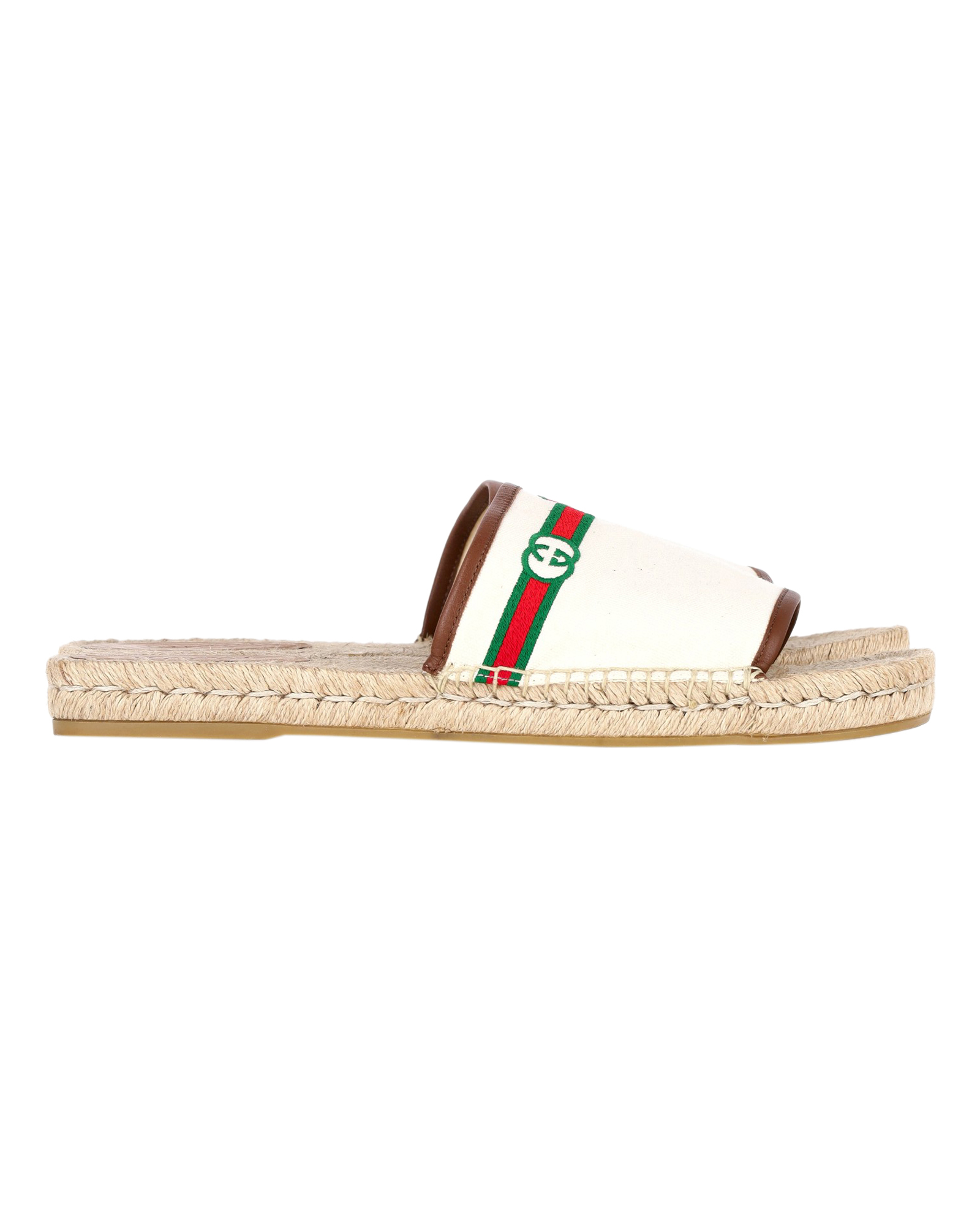 Gucci Cream Embroidered GG Espadrille Sandals Size XL