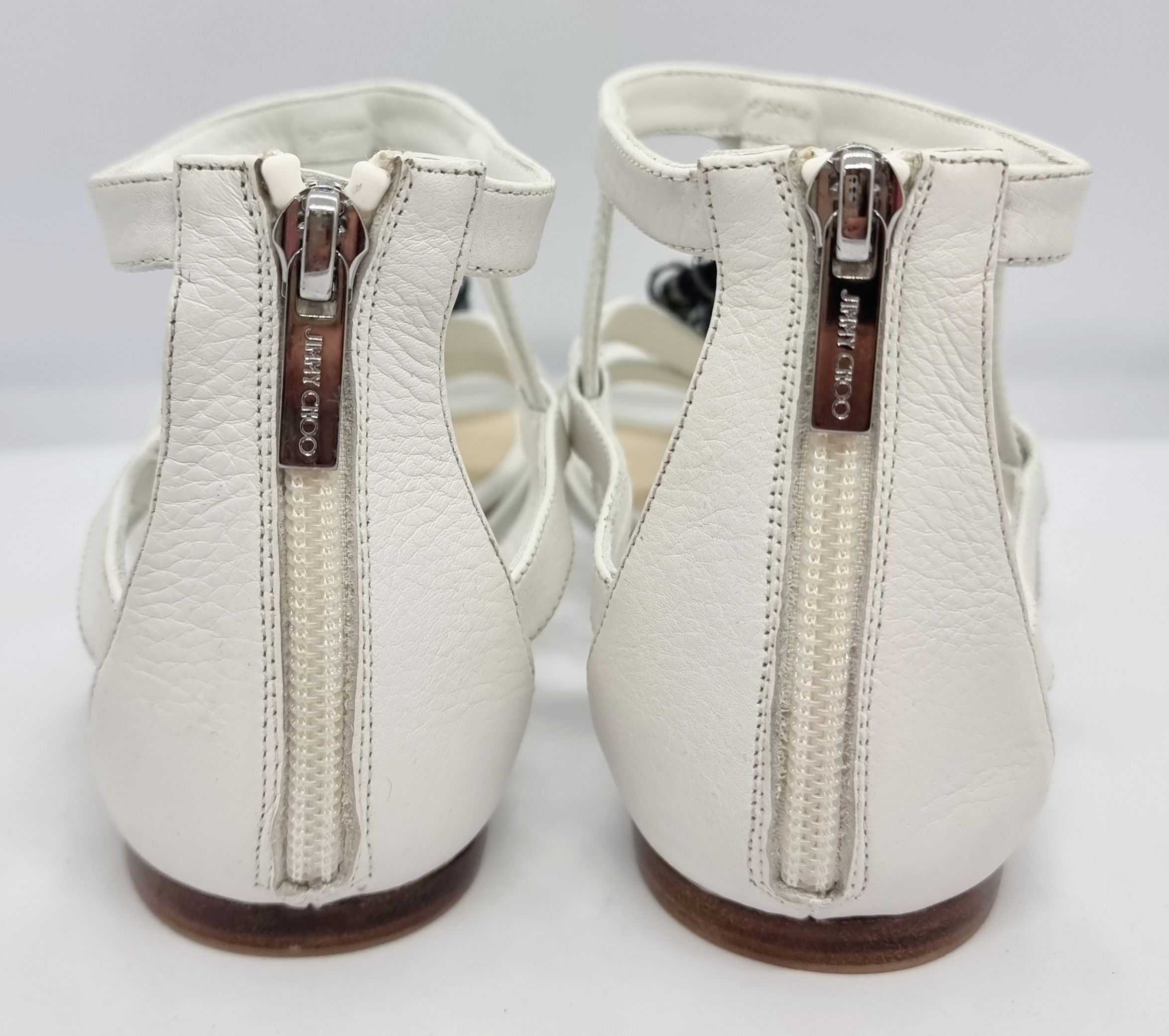 Jimmy Choo Crystal Embellished White Sandals Size 38 leather