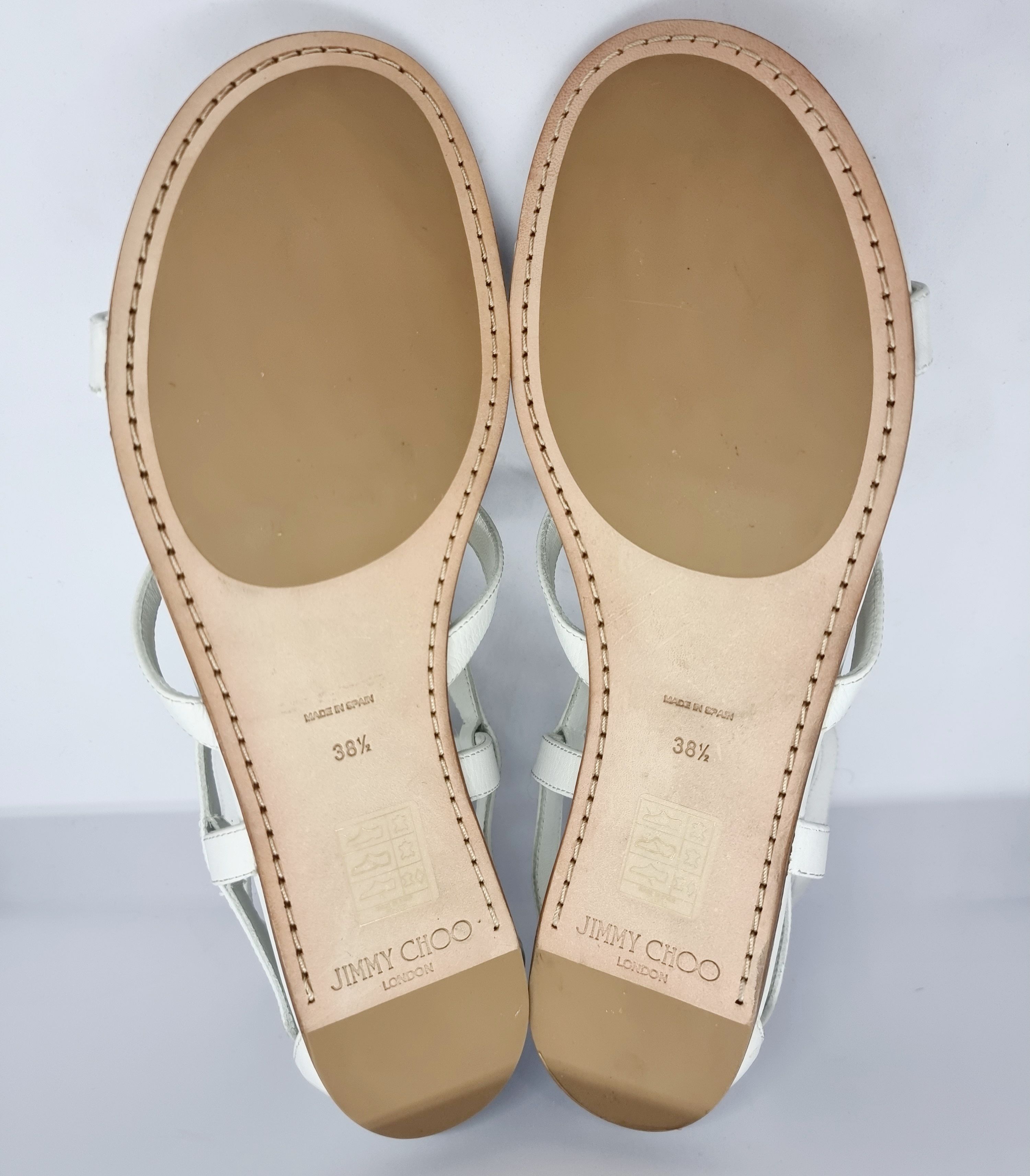 Jimmy Choo Crystal Embellished White Sandals Size 38 leather