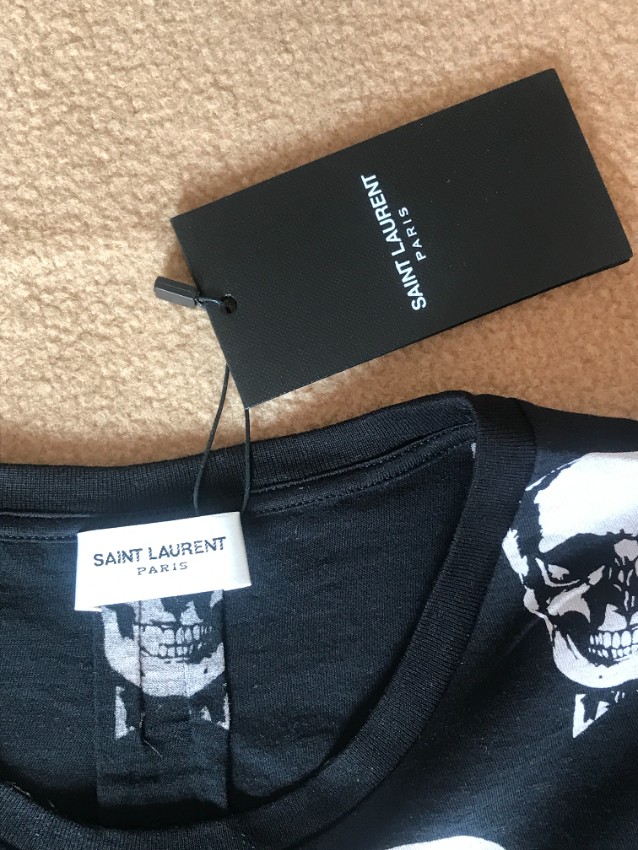 Saint Laurent Black  White Skull Print T-Shirt Size XS cotton