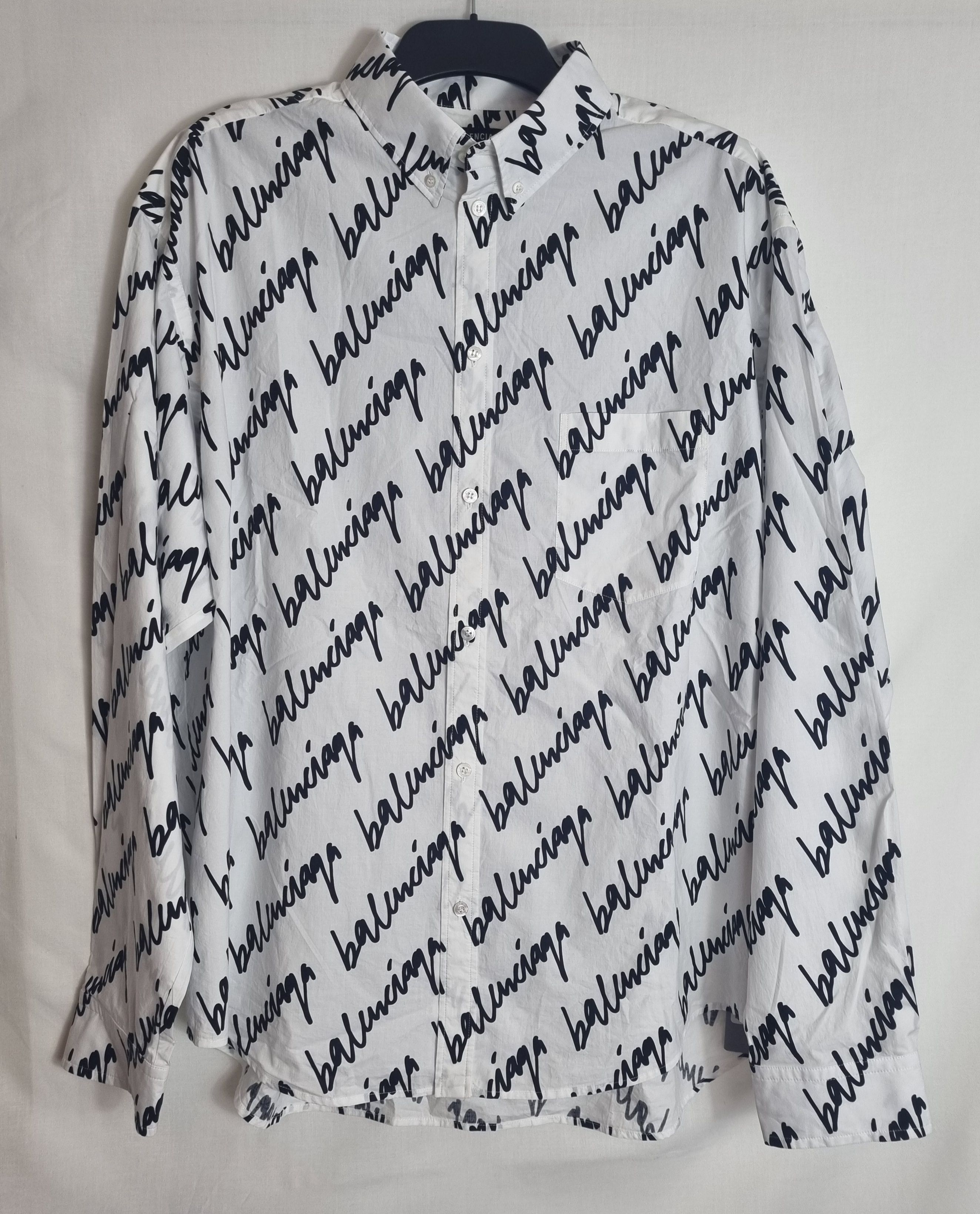 Balenciaga Wardrobe Unisex black  white cotton Scribble logo shirt Size 155