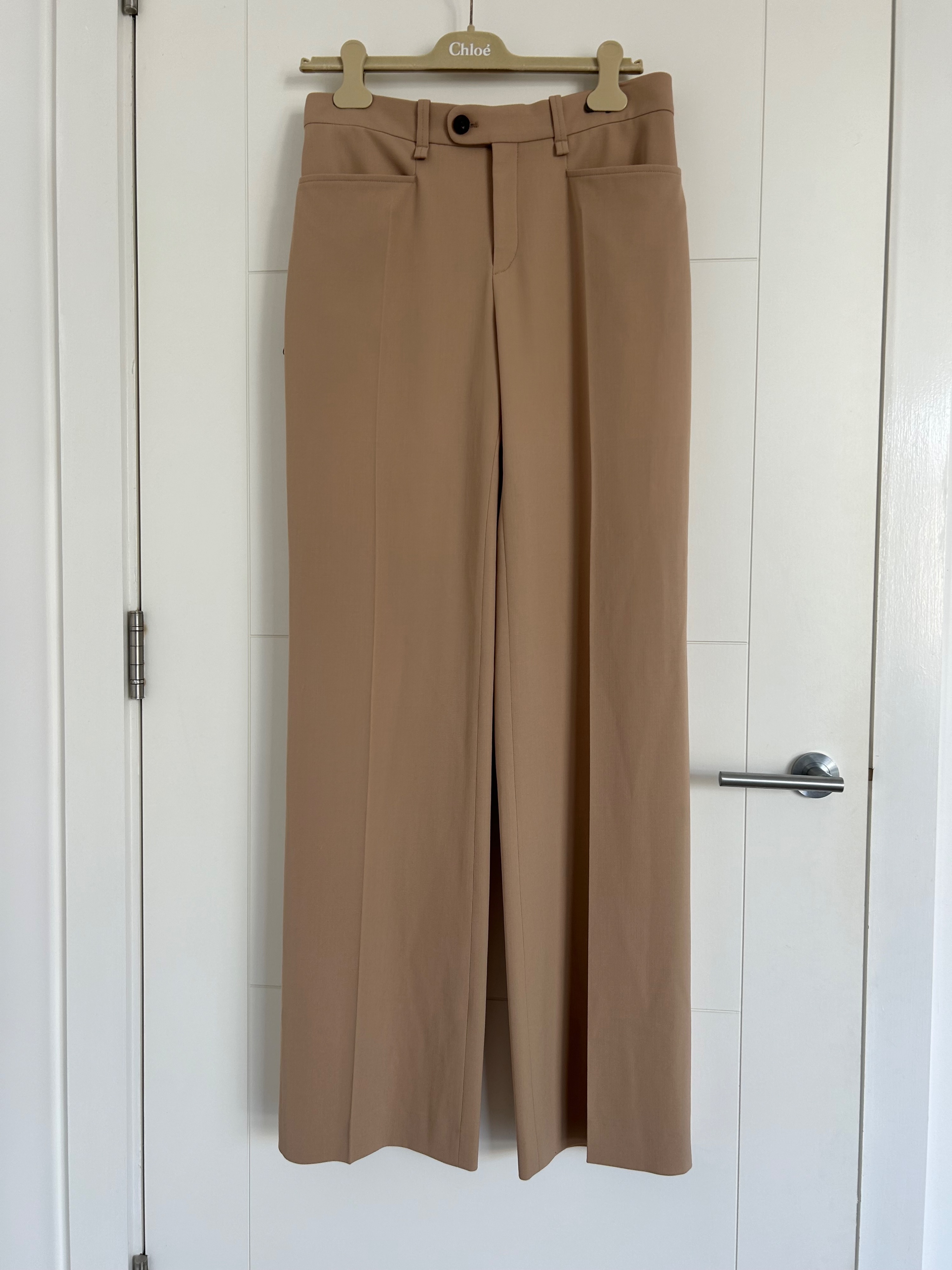 Chloe Tan Wide Leg Wool Trousers Size M Soft tan