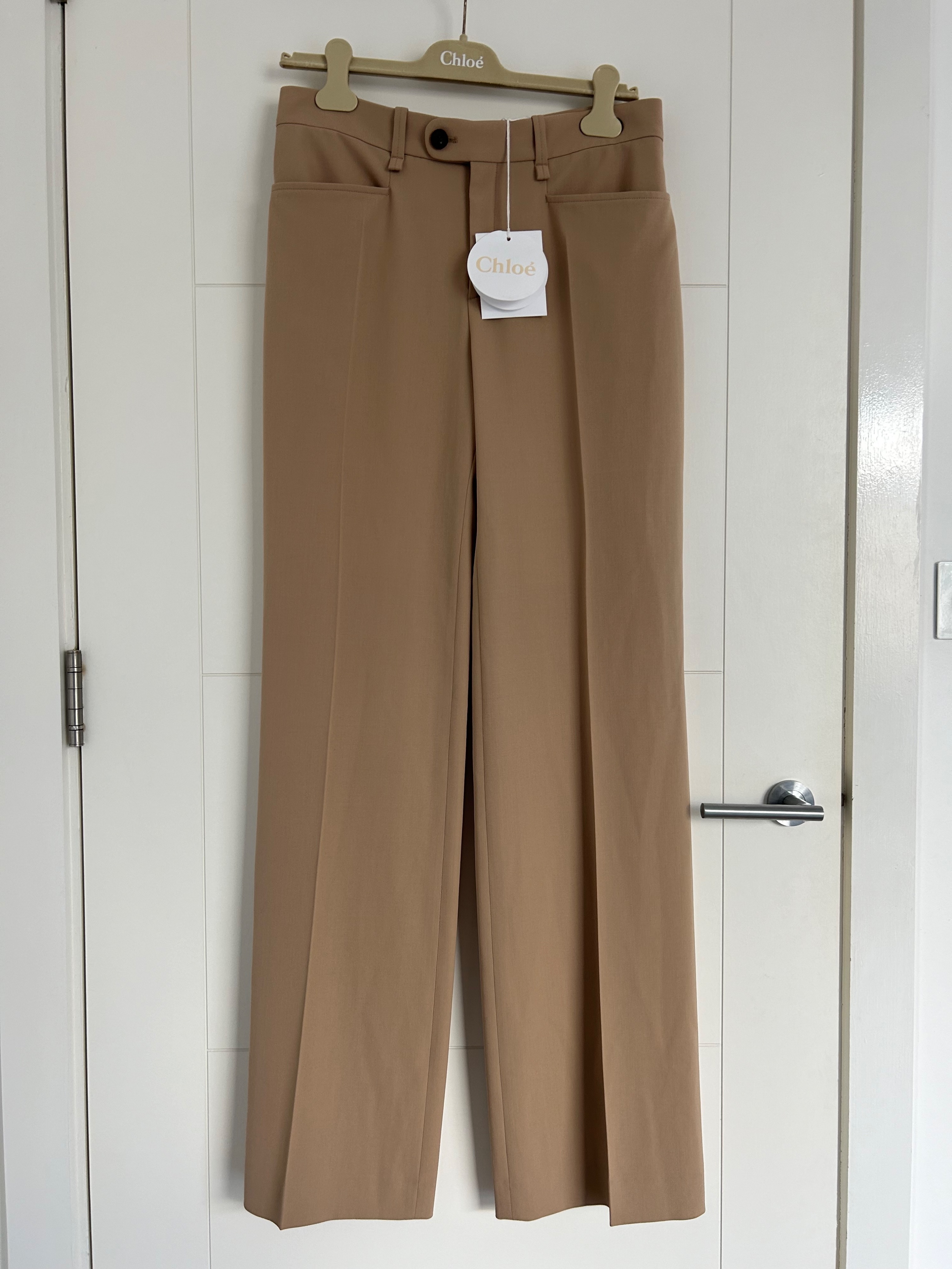 Chloe Tan Wide Leg Wool Trousers Size M Soft tan