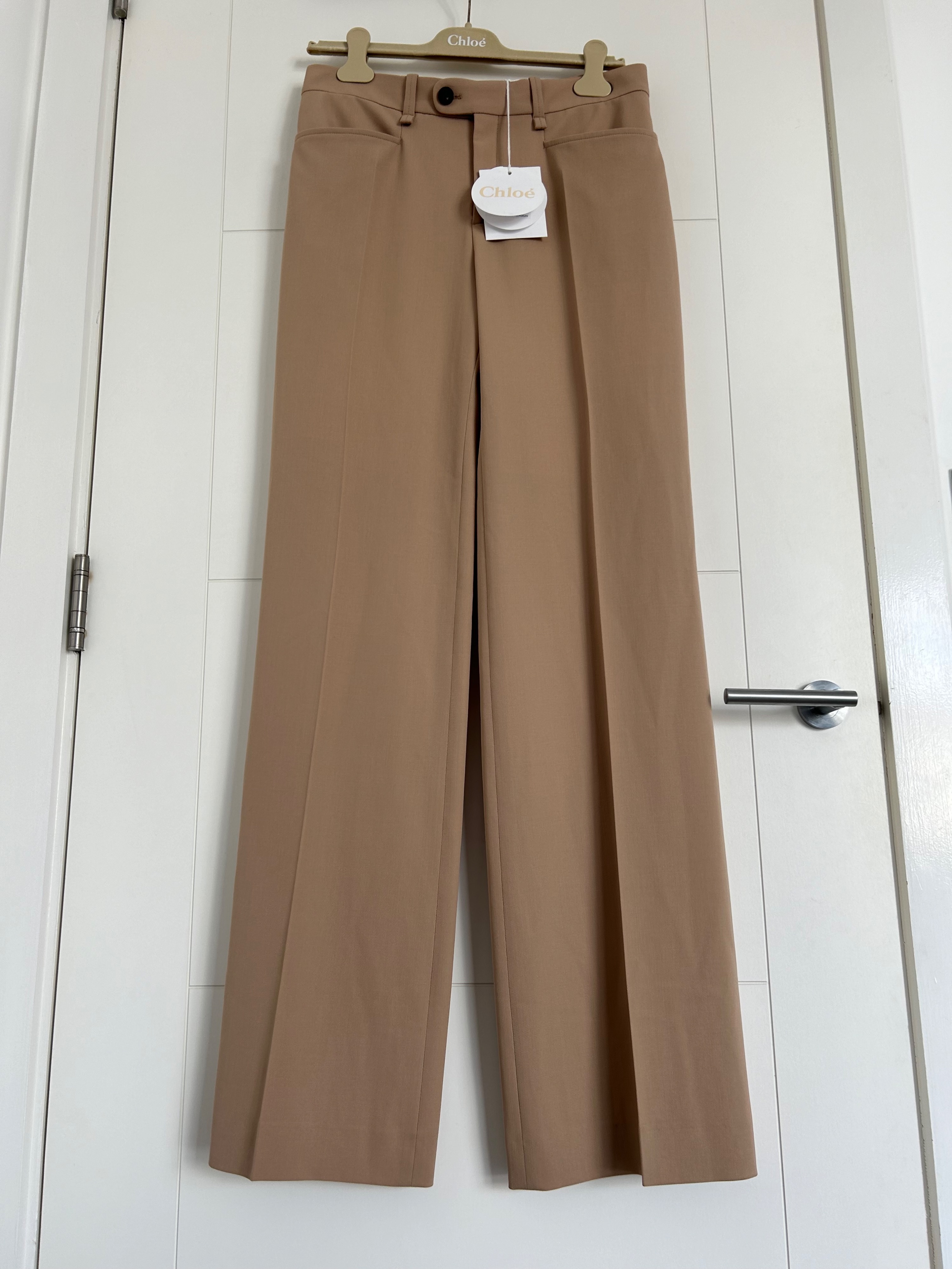 Chloe Tan Wide Leg Wool Trousers Size M Soft tan