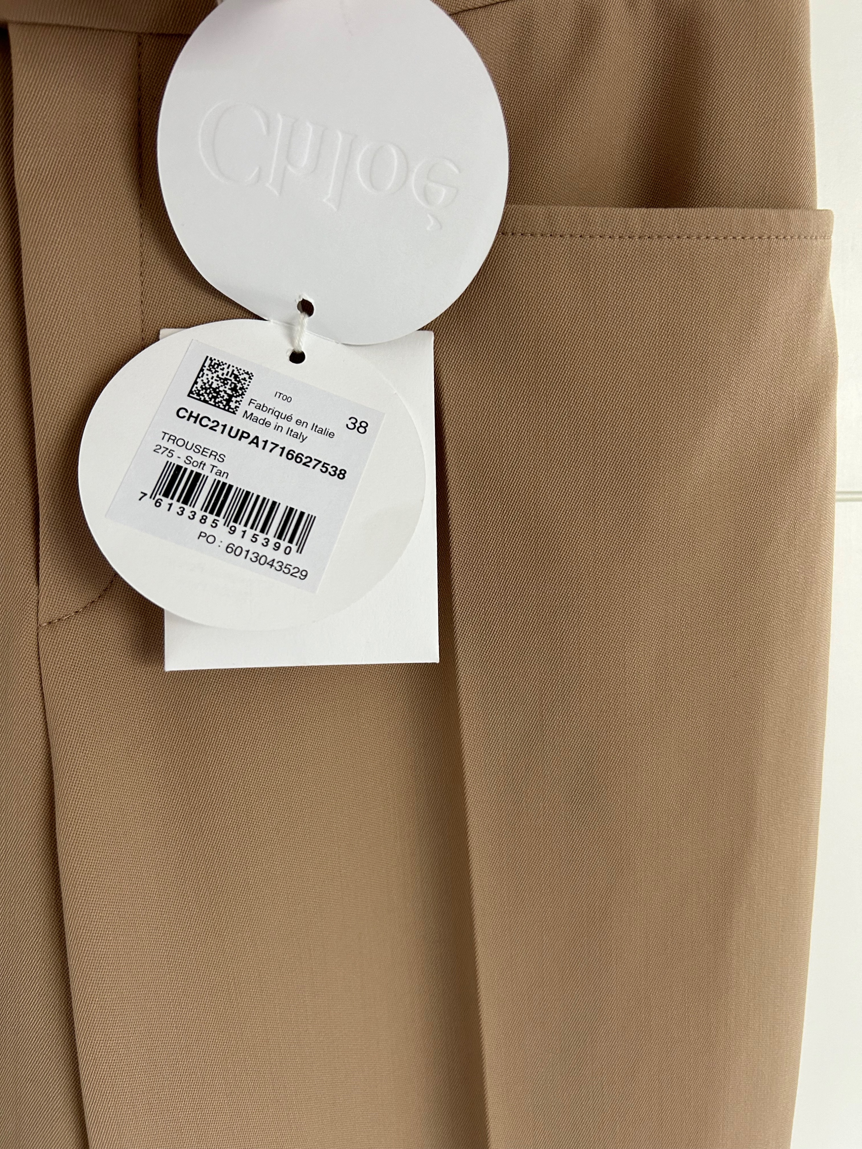 Chloe Tan Wide Leg Wool Trousers Size M Soft tan