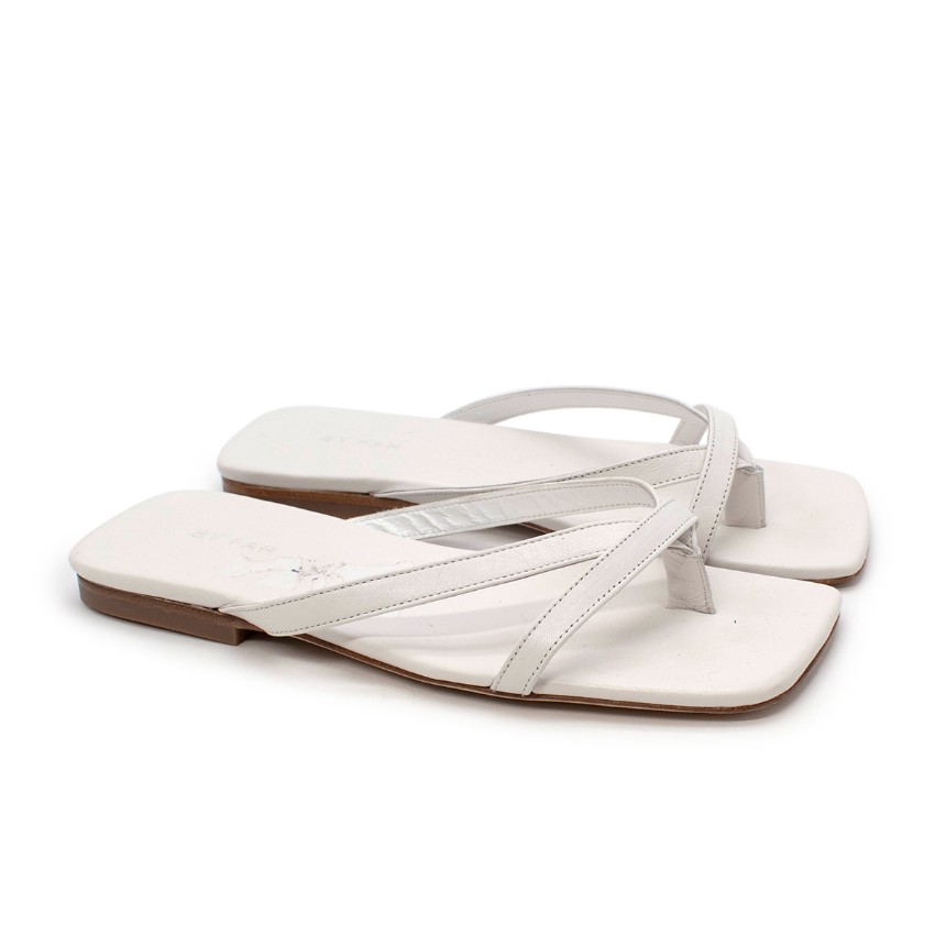 Preowned By Far Deni White Leather Flat Sandals Size 36