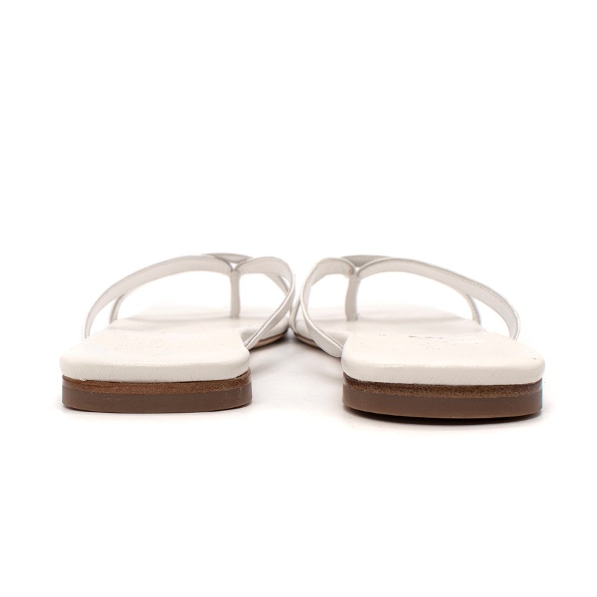 Preowned By Far Deni White Leather Flat Sandals Size 36