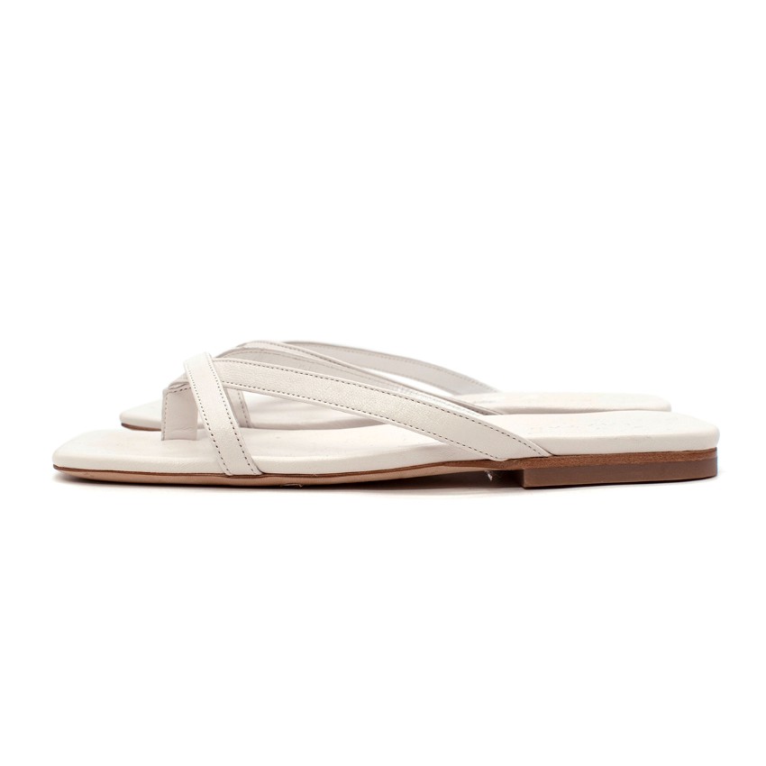 Preowned By Far Deni White Leather Flat Sandals Size 36