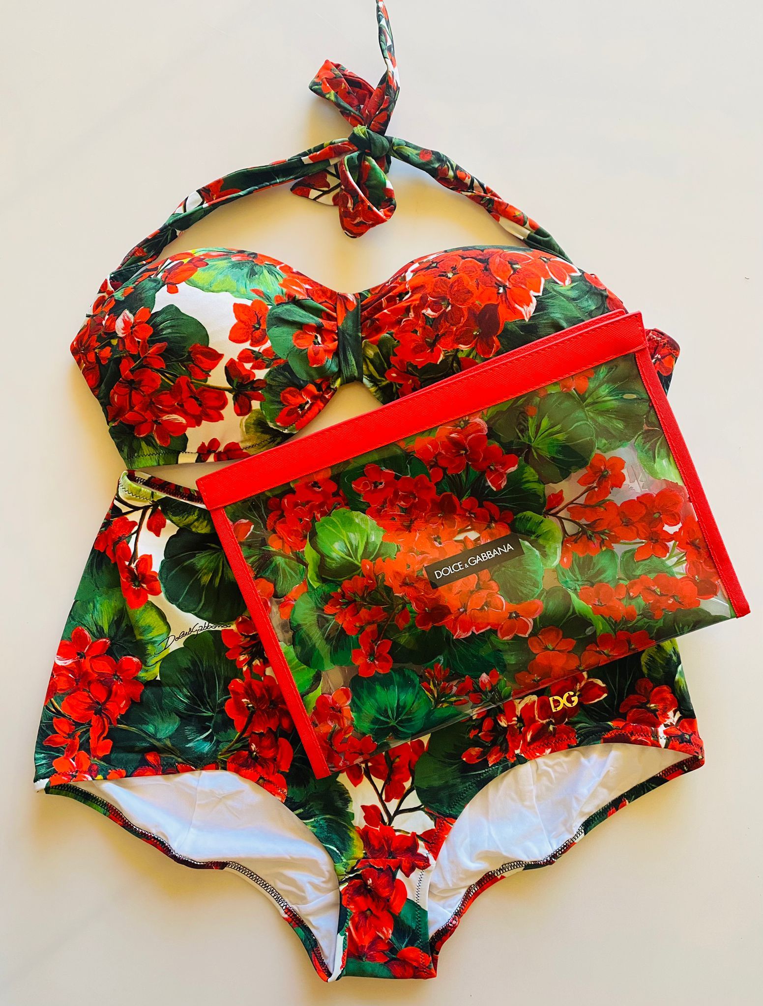 Red Geranium Printed Bandeau Bikini Size S